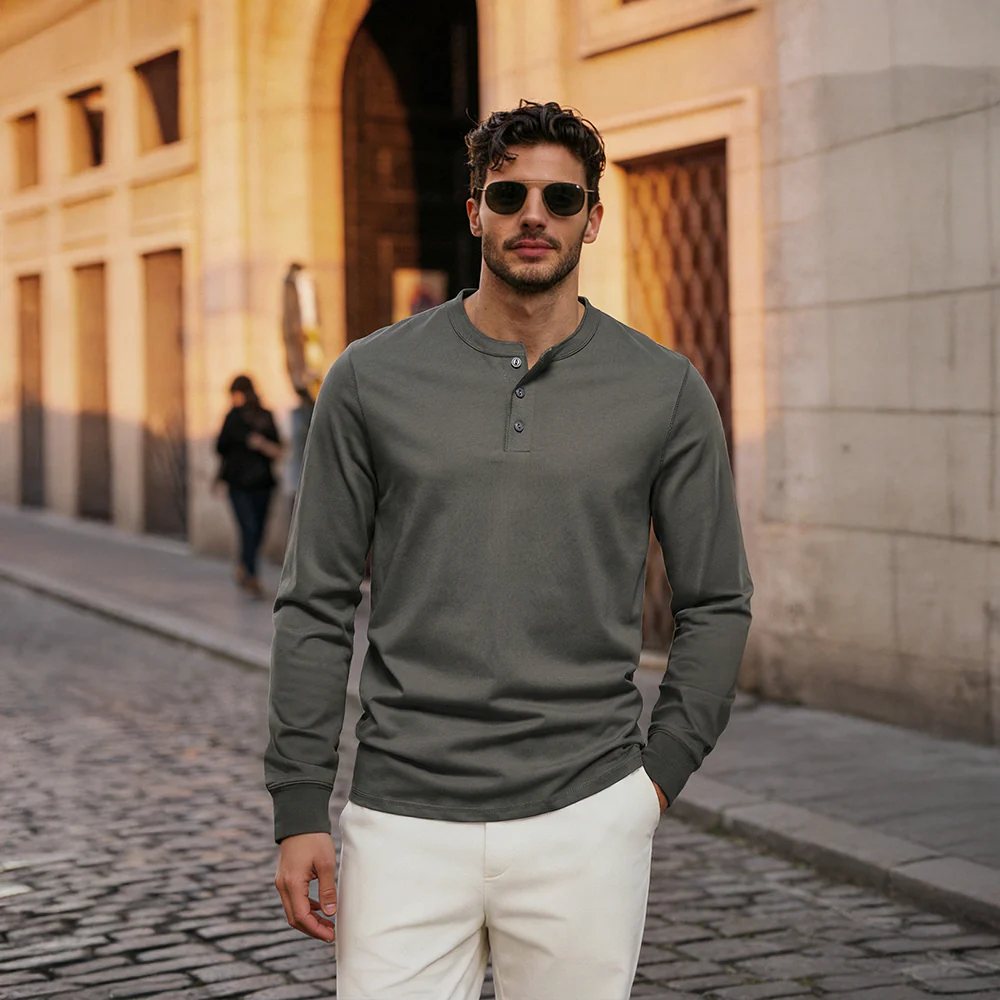 Long-Sleeved Henley T-Shirt
