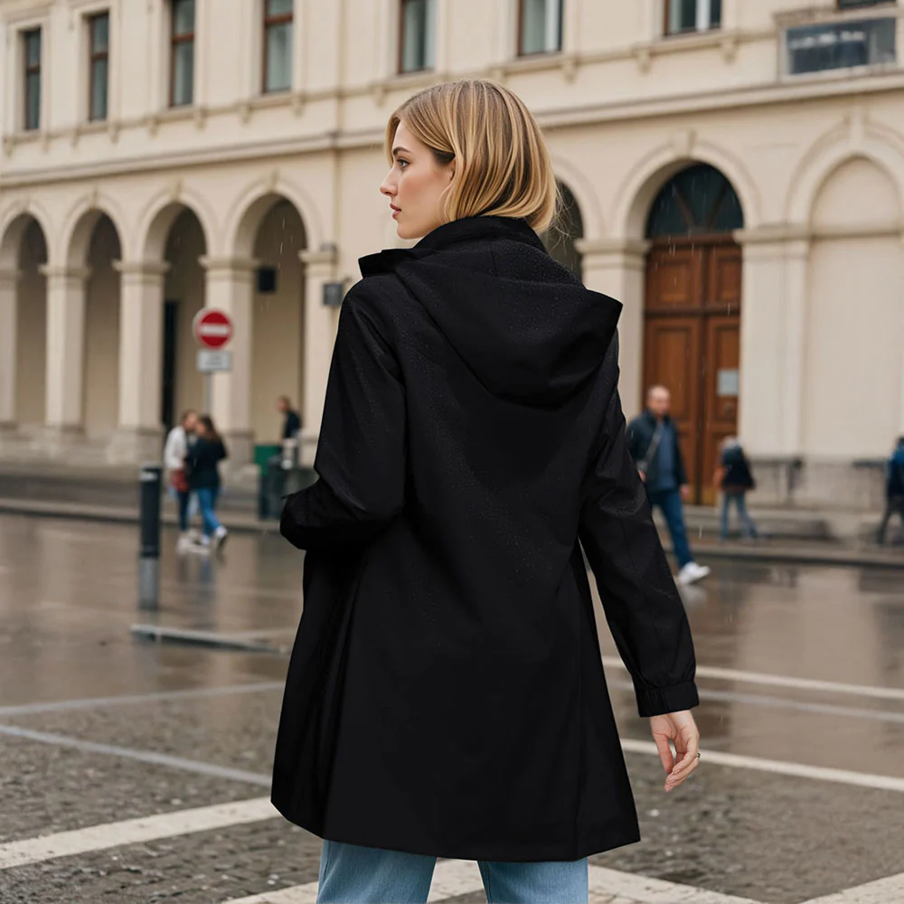Long Trench Coat With Detachable Hood - Black - Image 2