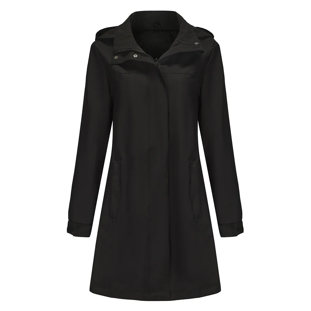 Long Trench Coat With Detachable Hood - Black - Image 3