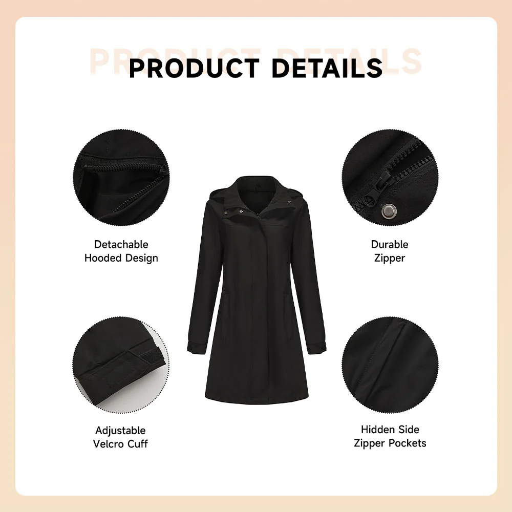 Long Trench Coat With Detachable Hood - Black - Image 5
