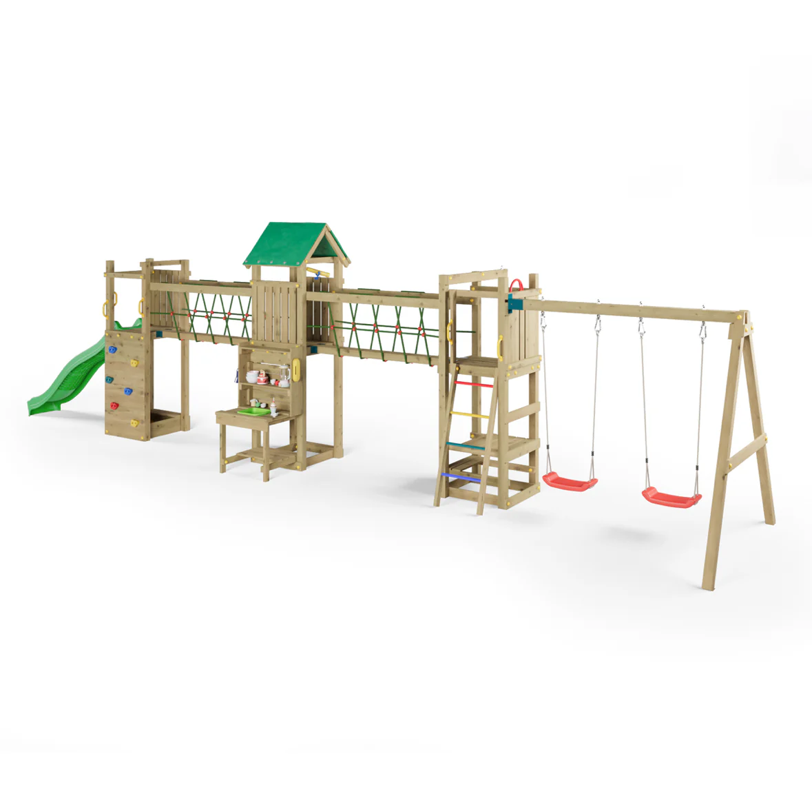 Longo Maxi - Wooden Climbing Frame With Slide, Swings, Telescope And Mud Kitchen