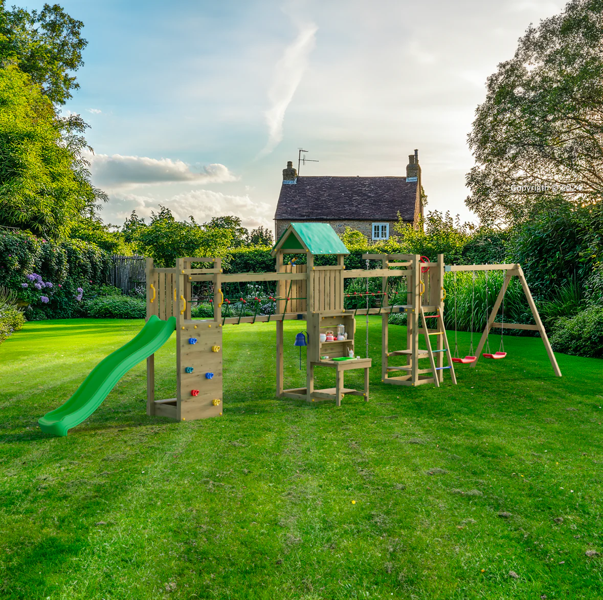 Longo Maxi - Wooden Climbing Frame With Slide, Swings, Telescope And Mud Kitchen - Image 2