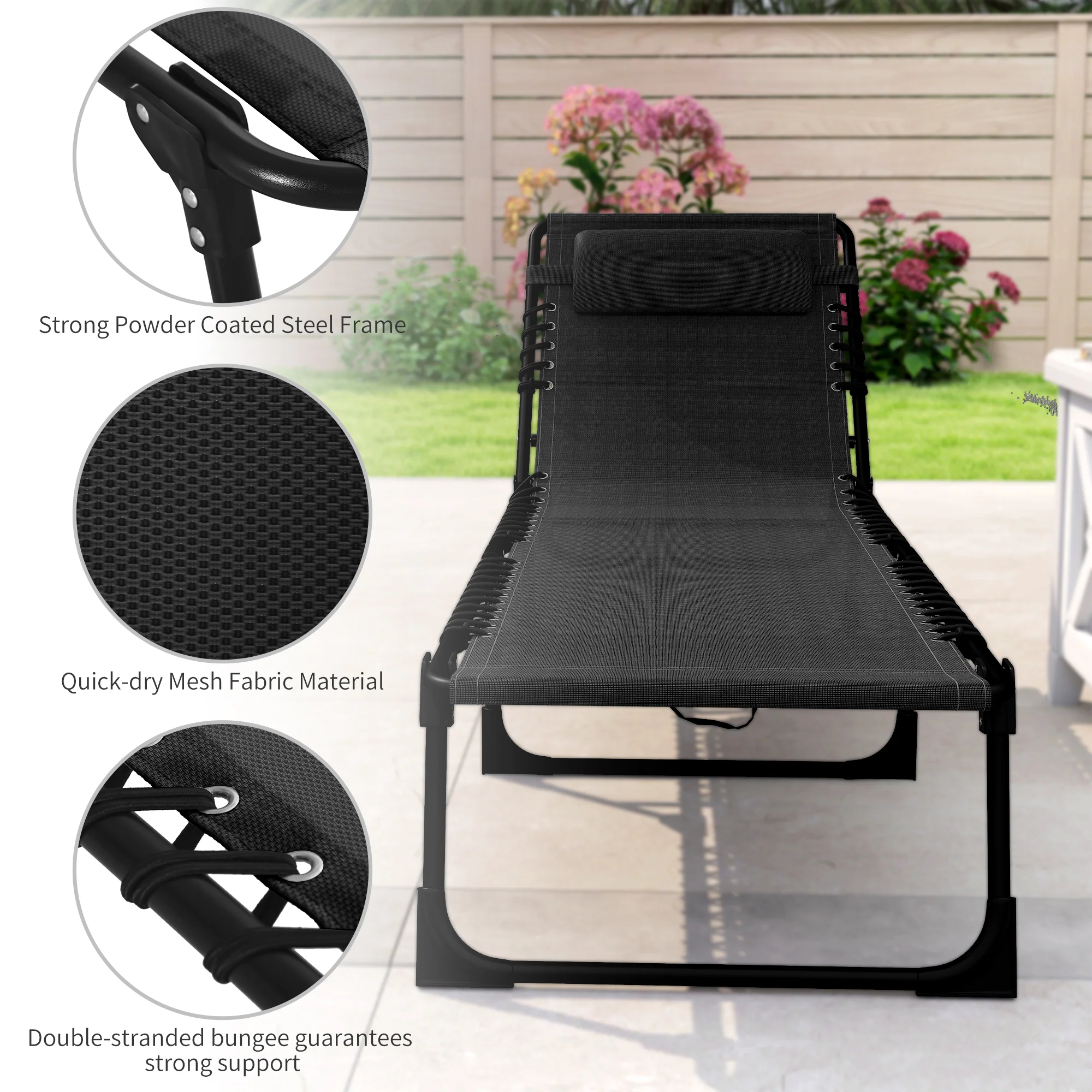 Outsunny Reclining Sun Lounger - Image 4