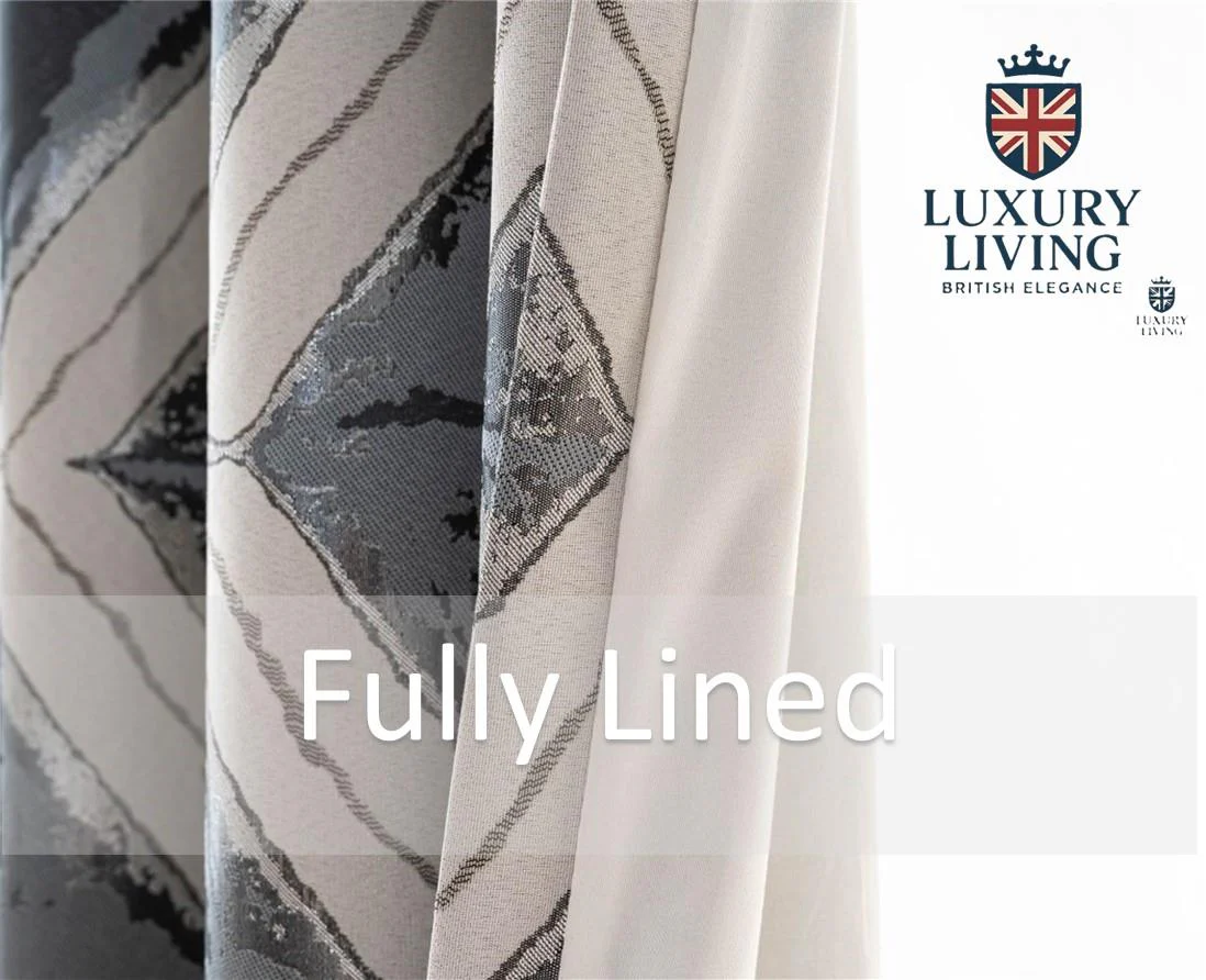 Luxury Diamond Jacquard Fully Lined Ring Top Curtains with Metallic Thread Charcoal/Silver - Image 3