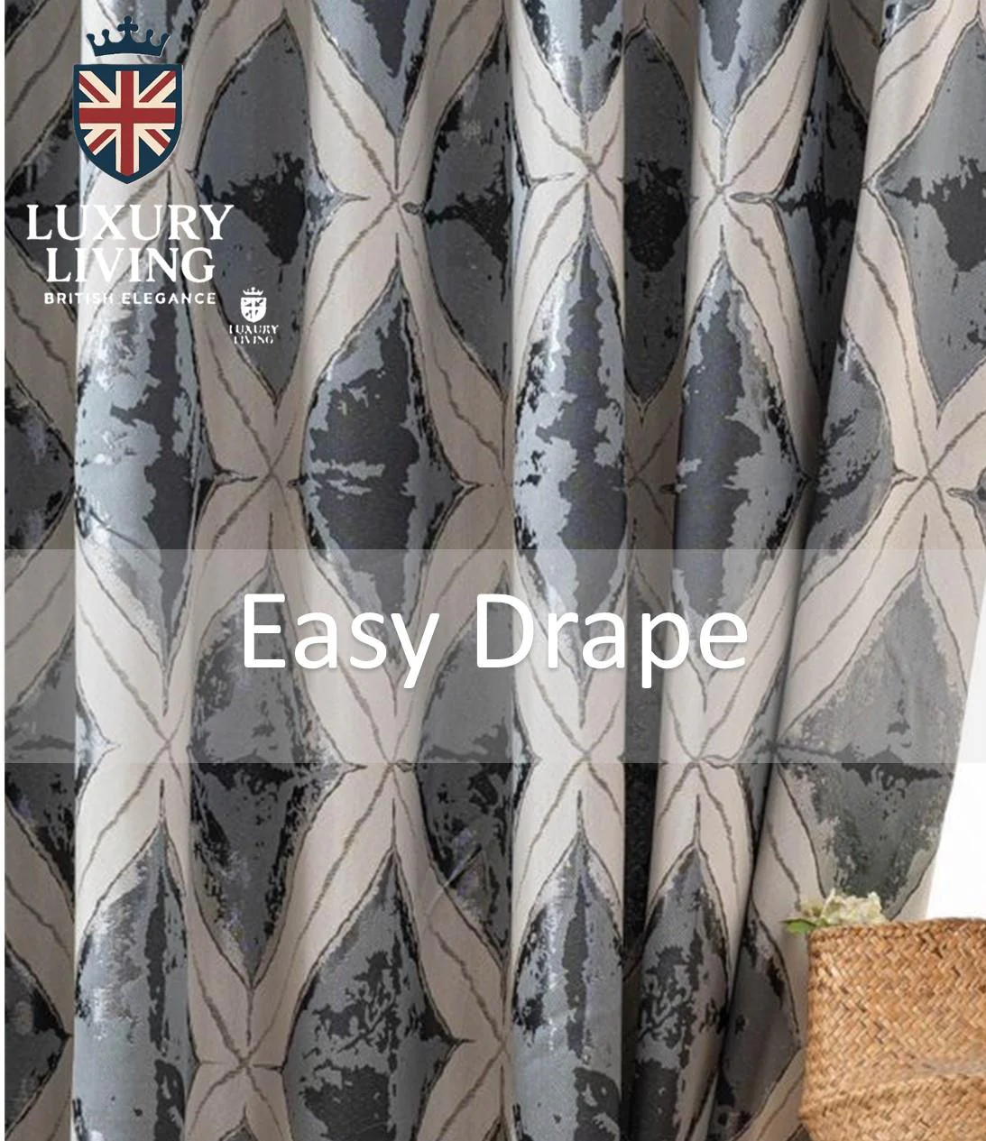Luxury Diamond Jacquard Fully Lined Ring Top Curtains with Metallic Thread Charcoal/Silver - Image 6