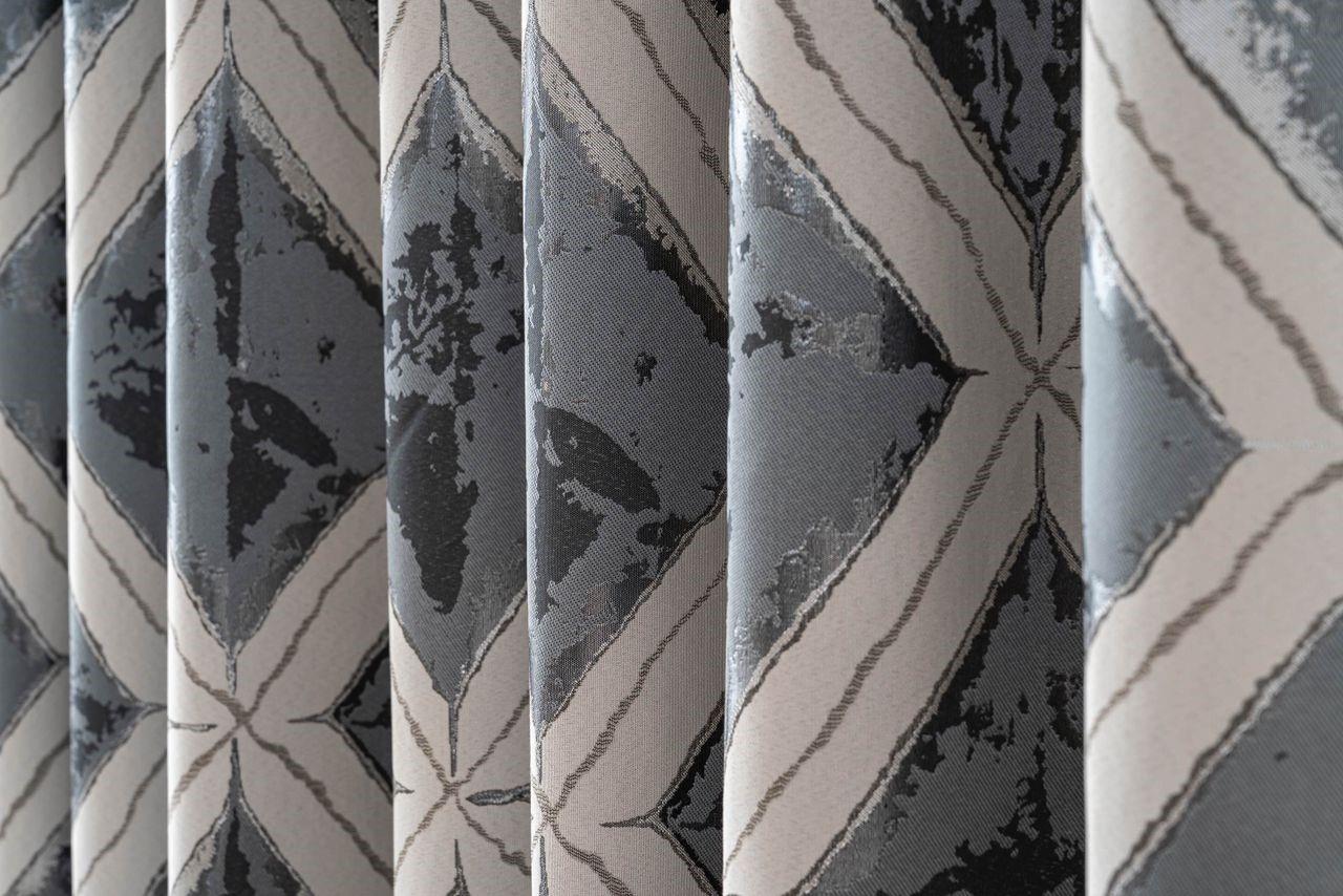 Luxury Diamond Jacquard Fully Lined Ring Top Curtains with Metallic Thread Charcoal/Silver - Image 9
