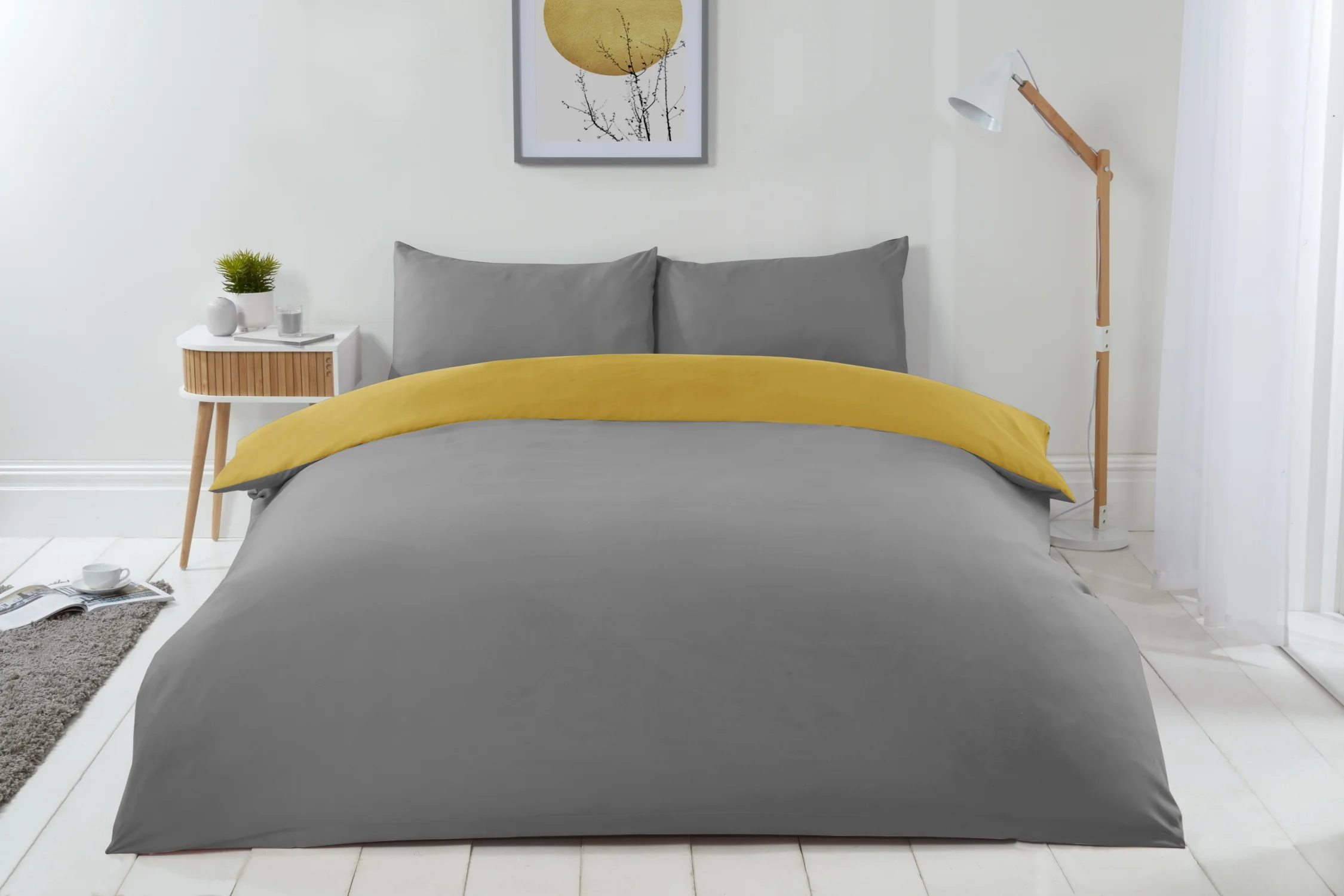 Lyla Reversible Duvet Set in Ochre/Grey - Image 2