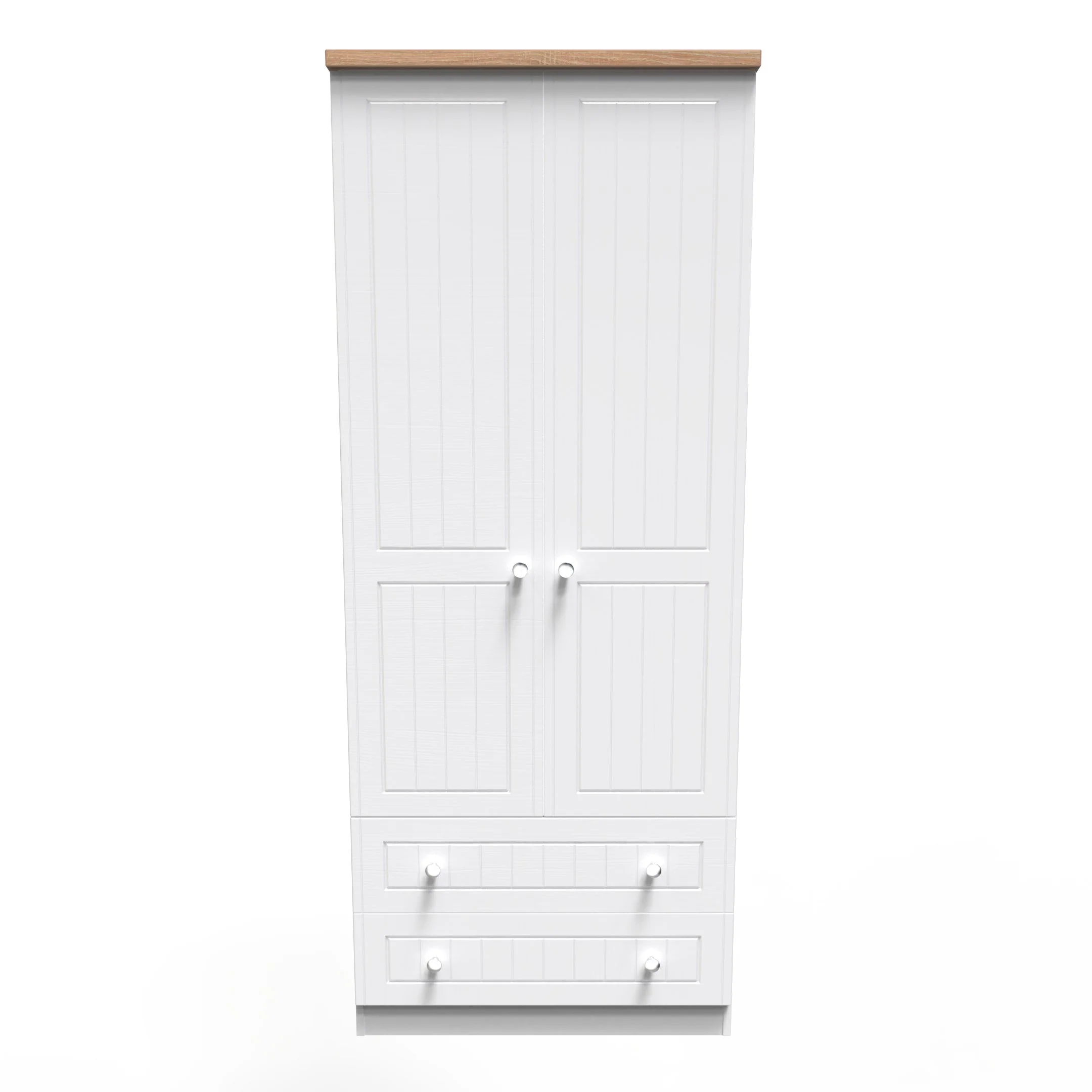 Lynton Ready Assembled 2 Door 2 Drawer Wardrobe In Porcelain Ash & Bardolino Oak - Image 2