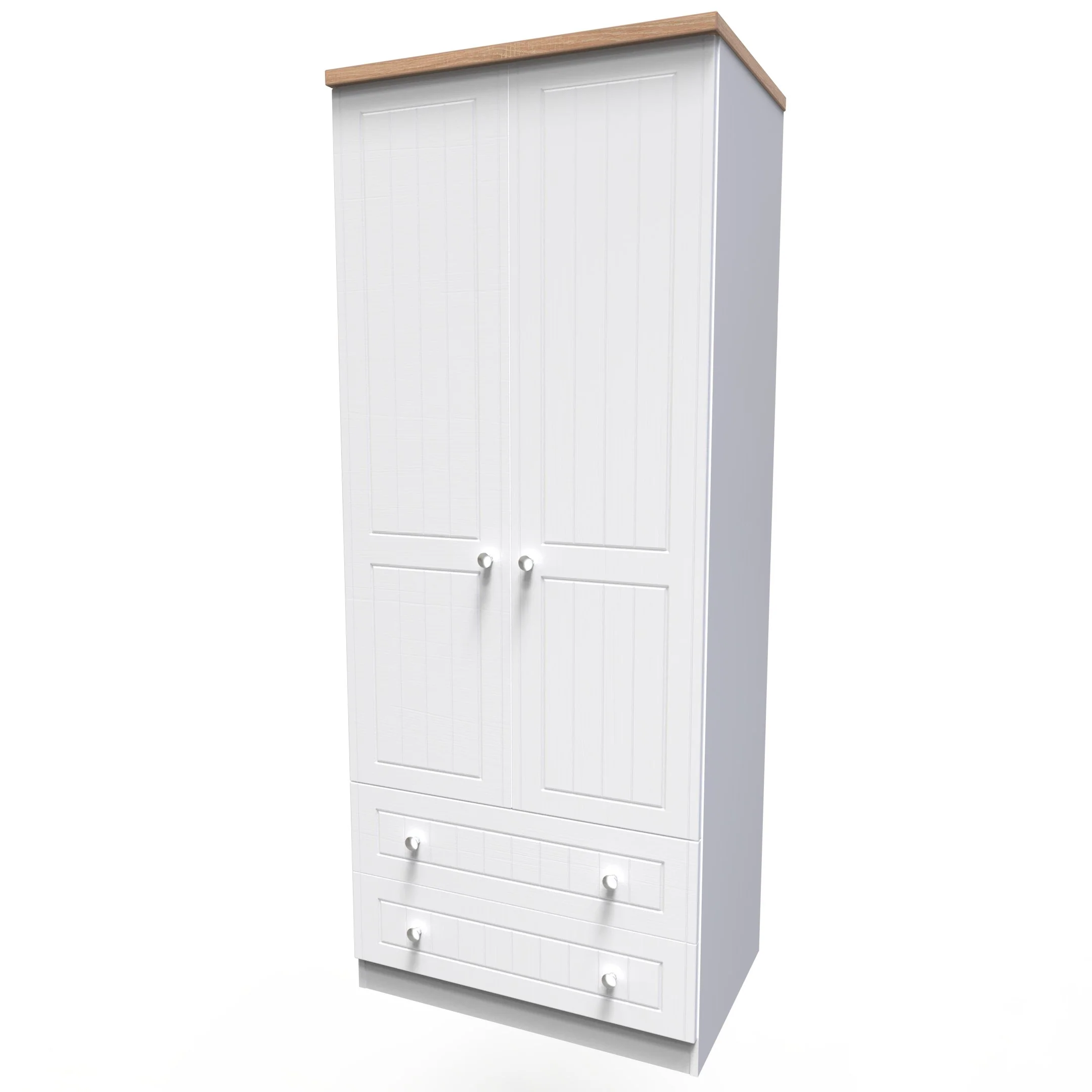 Lynton Ready Assembled 2 Door 2 Drawer Wardrobe In Porcelain Ash & Bardolino Oak - Image 6
