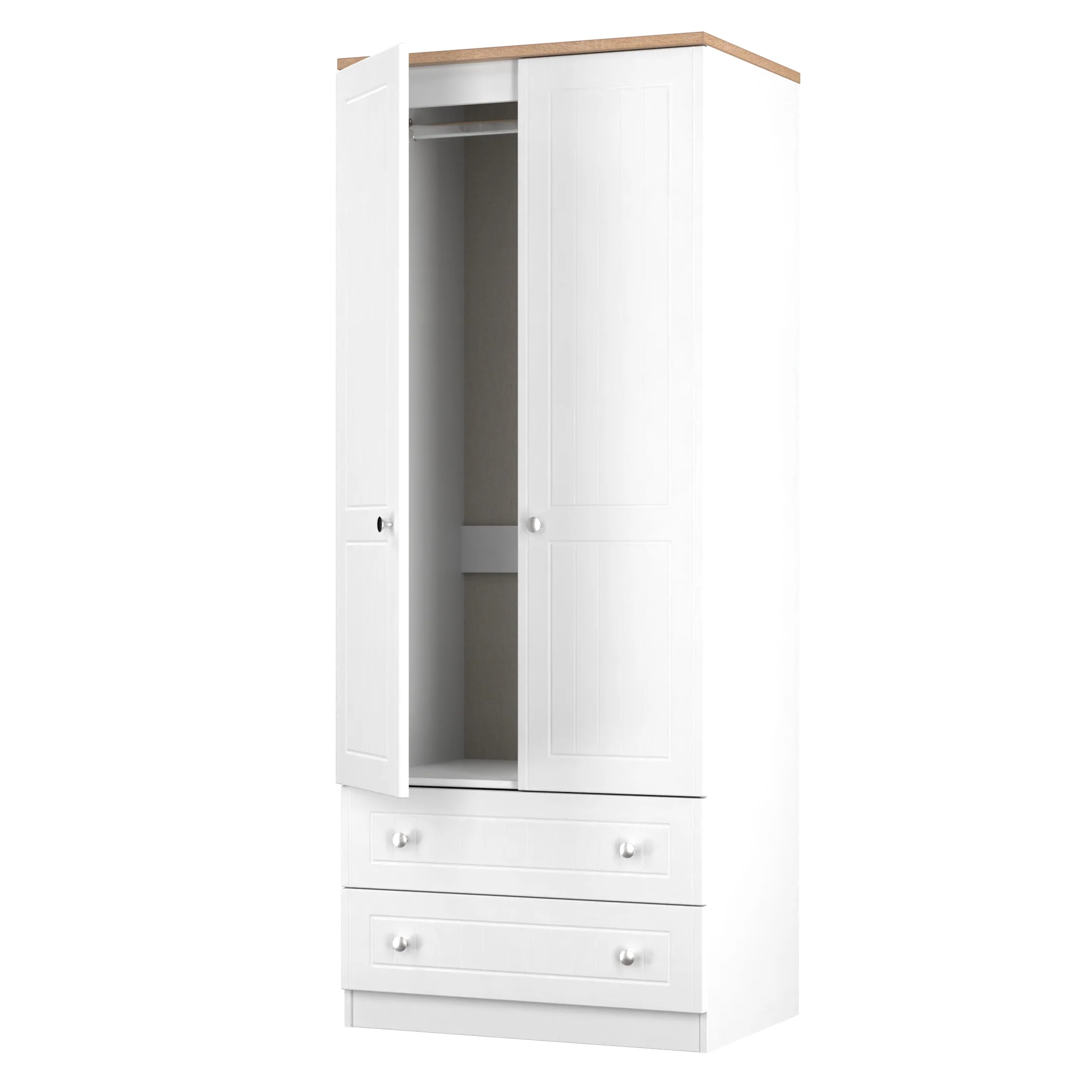 Lynton Ready Assembled 2 Door 2 Drawer Wardrobe In Porcelain Ash & Bardolino Oak - Image 9