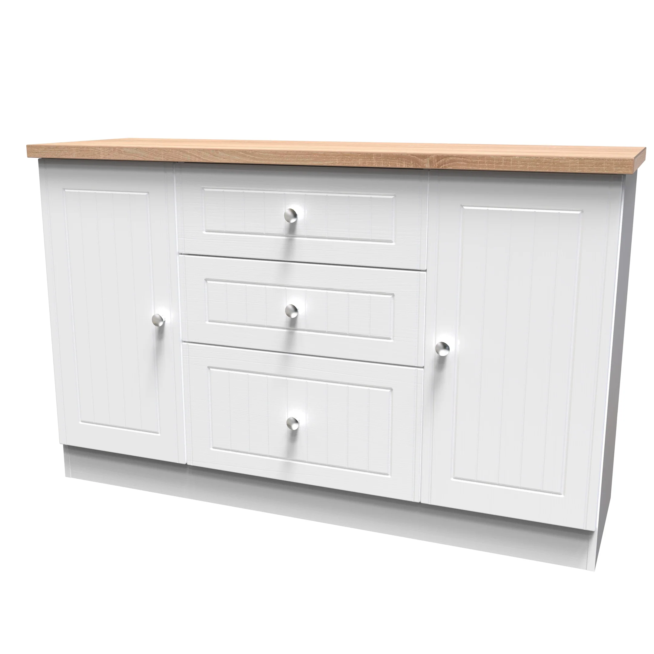 Lynton Ready Assembled 2 Door 3 Drawer Sideboard In Porcelain Ash & Bardolino Oak - Image 3