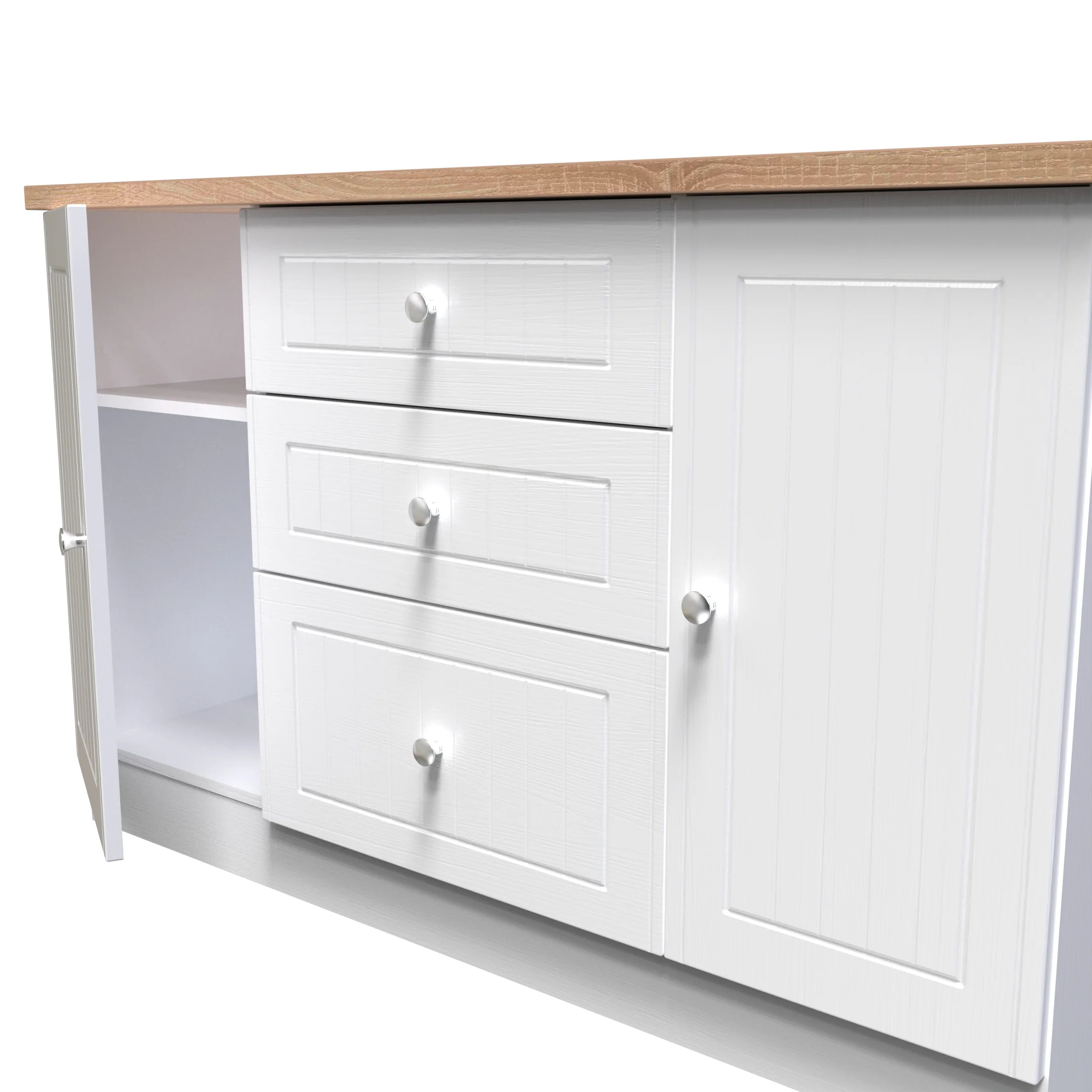 Lynton Ready Assembled 2 Door 3 Drawer Sideboard In Porcelain Ash & Bardolino Oak - Image 5