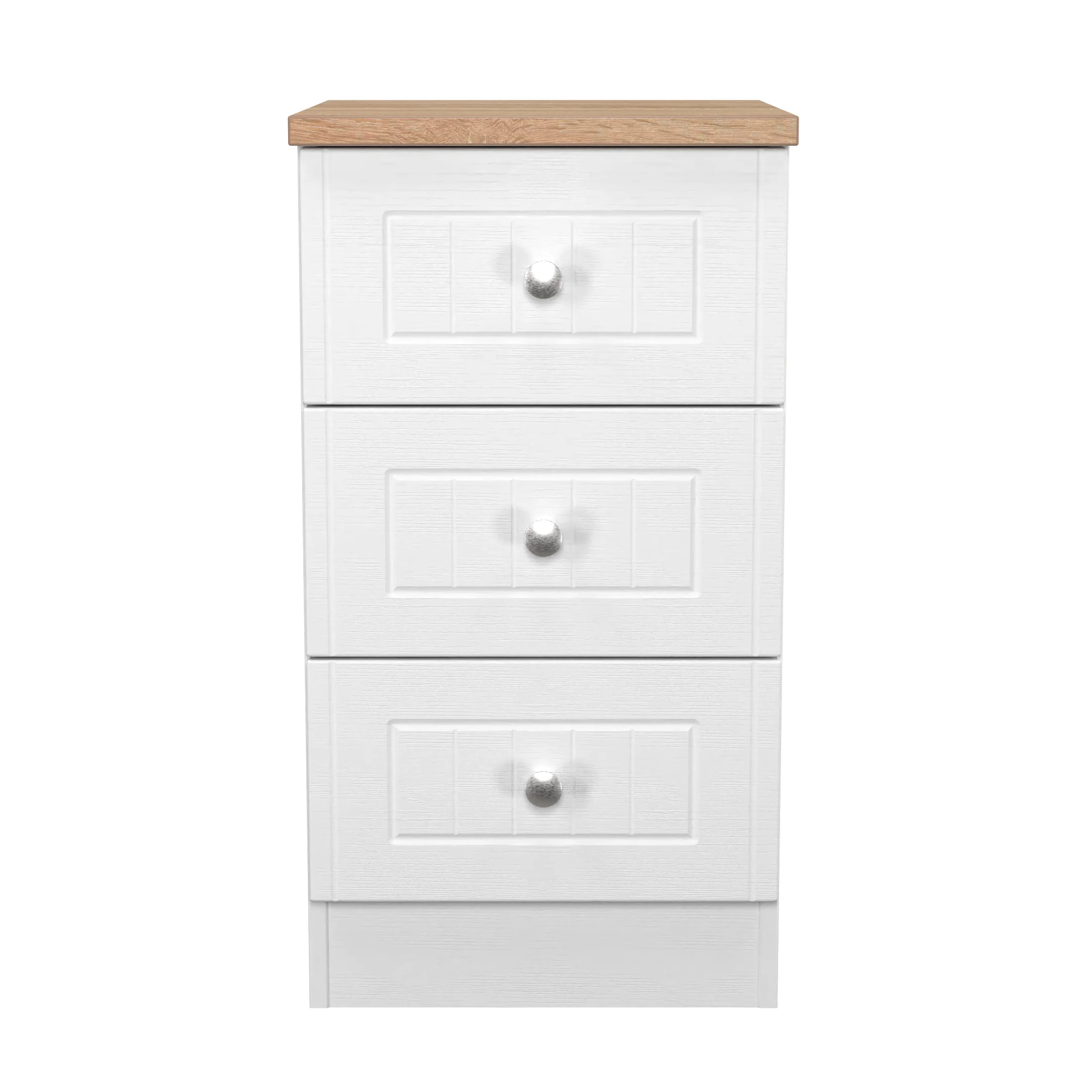 Lynton Ready Assembled 3 Drawer Bedside Cabinet In Porcelain Ash & Bardolino Oak - Image 2