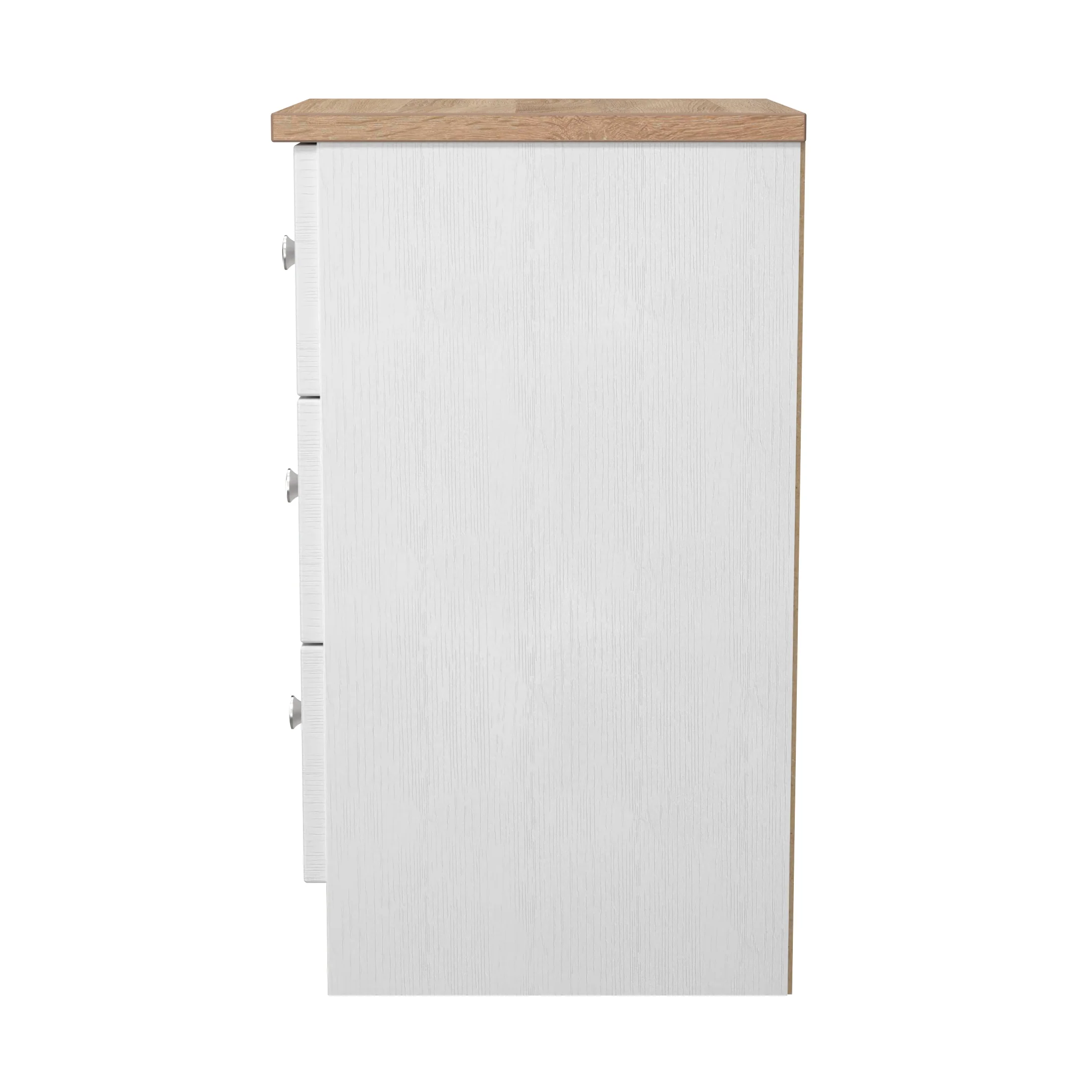 Lynton Ready Assembled 3 Drawer Bedside Cabinet In Porcelain Ash & Bardolino Oak - Image 3