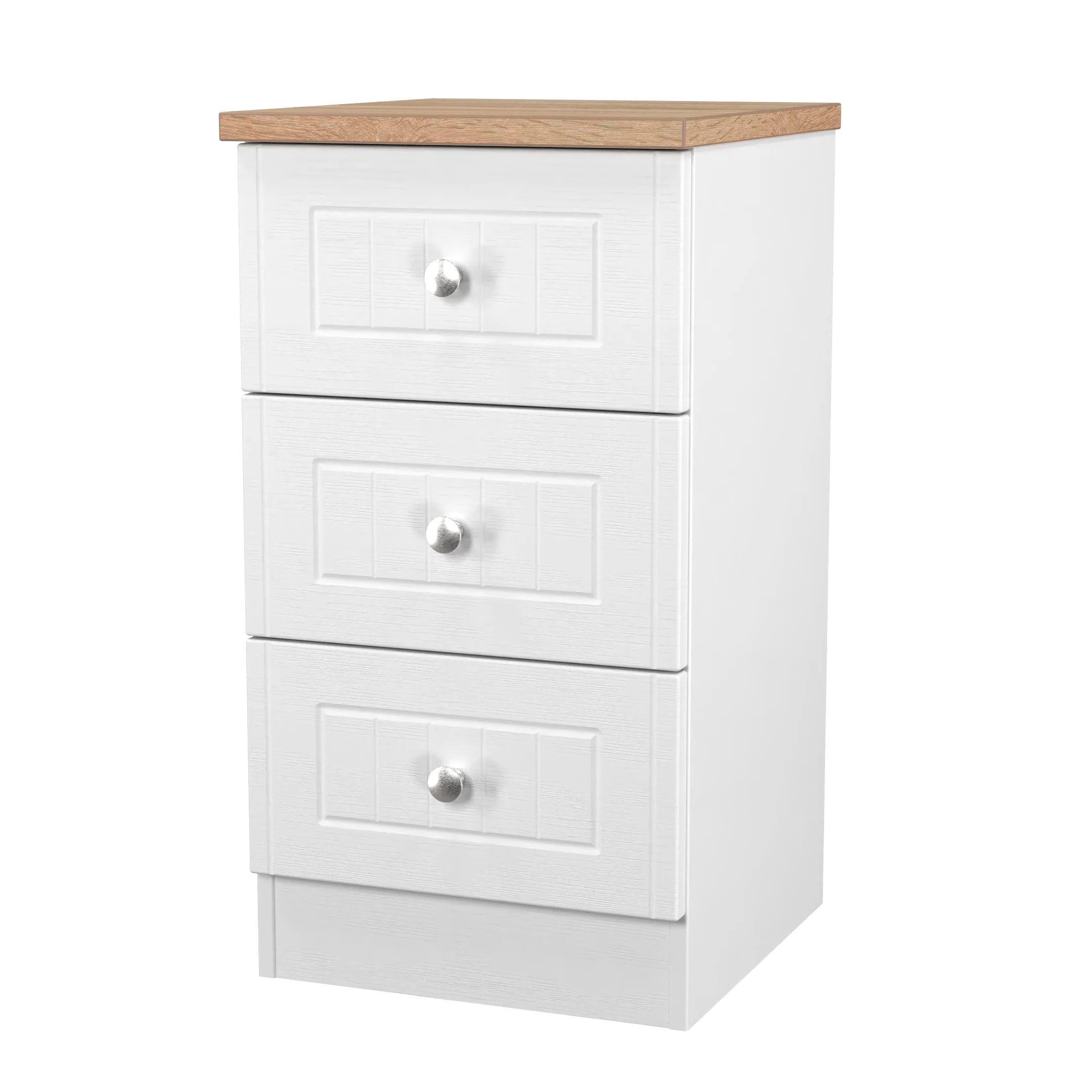 Lynton Ready Assembled 3 Drawer Bedside Cabinet In Porcelain Ash & Bardolino Oak - Image 4