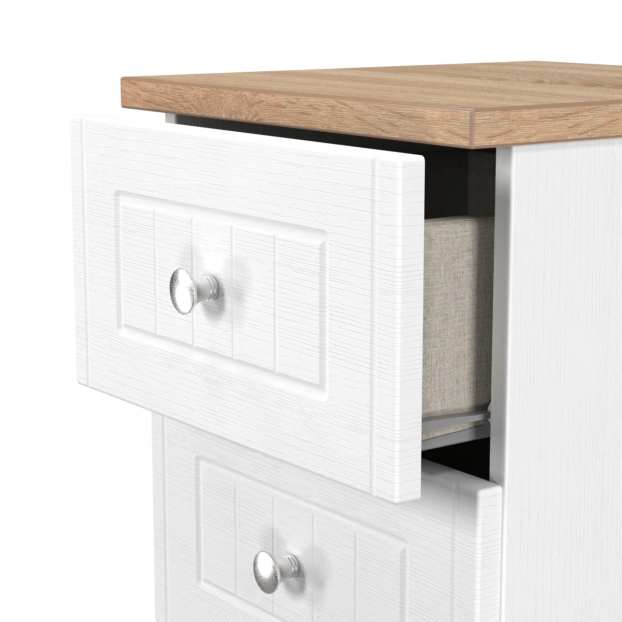 Lynton Ready Assembled 3 Drawer Bedside Cabinet In Porcelain Ash & Bardolino Oak - Image 6