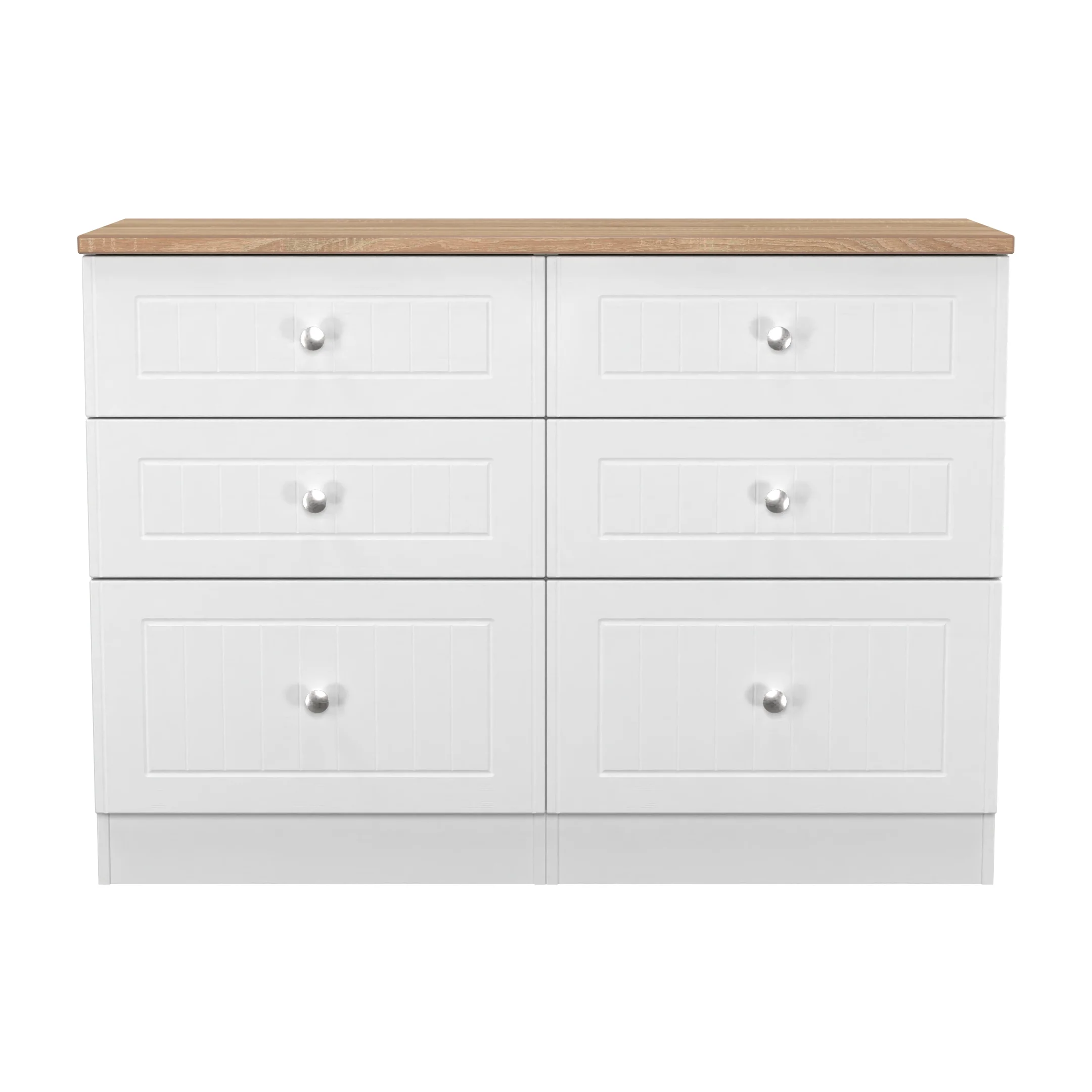 Lynton Ready Assembled 6 Drawer Wide Chest In Porcelain Ash & Bardolino Oak - Image 2