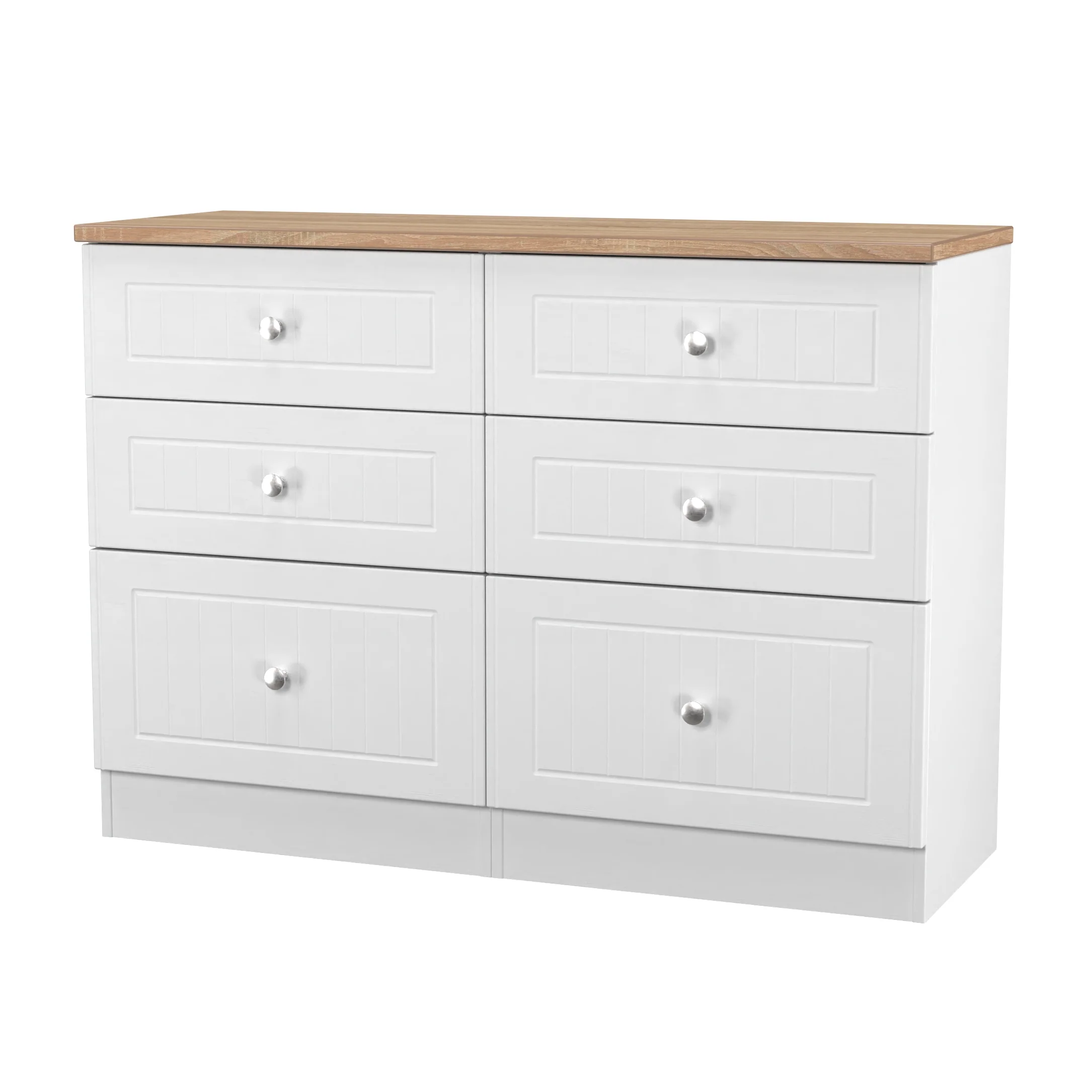 Lynton Ready Assembled 6 Drawer Wide Chest In Porcelain Ash & Bardolino Oak - Image 4