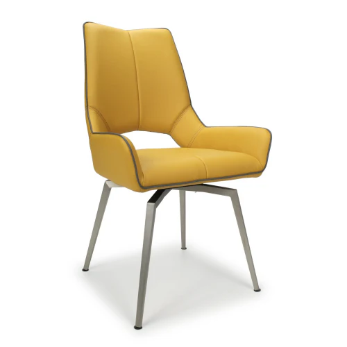 Mako Swivel Leather Effect Yellow Dining Chair - Set Of 2