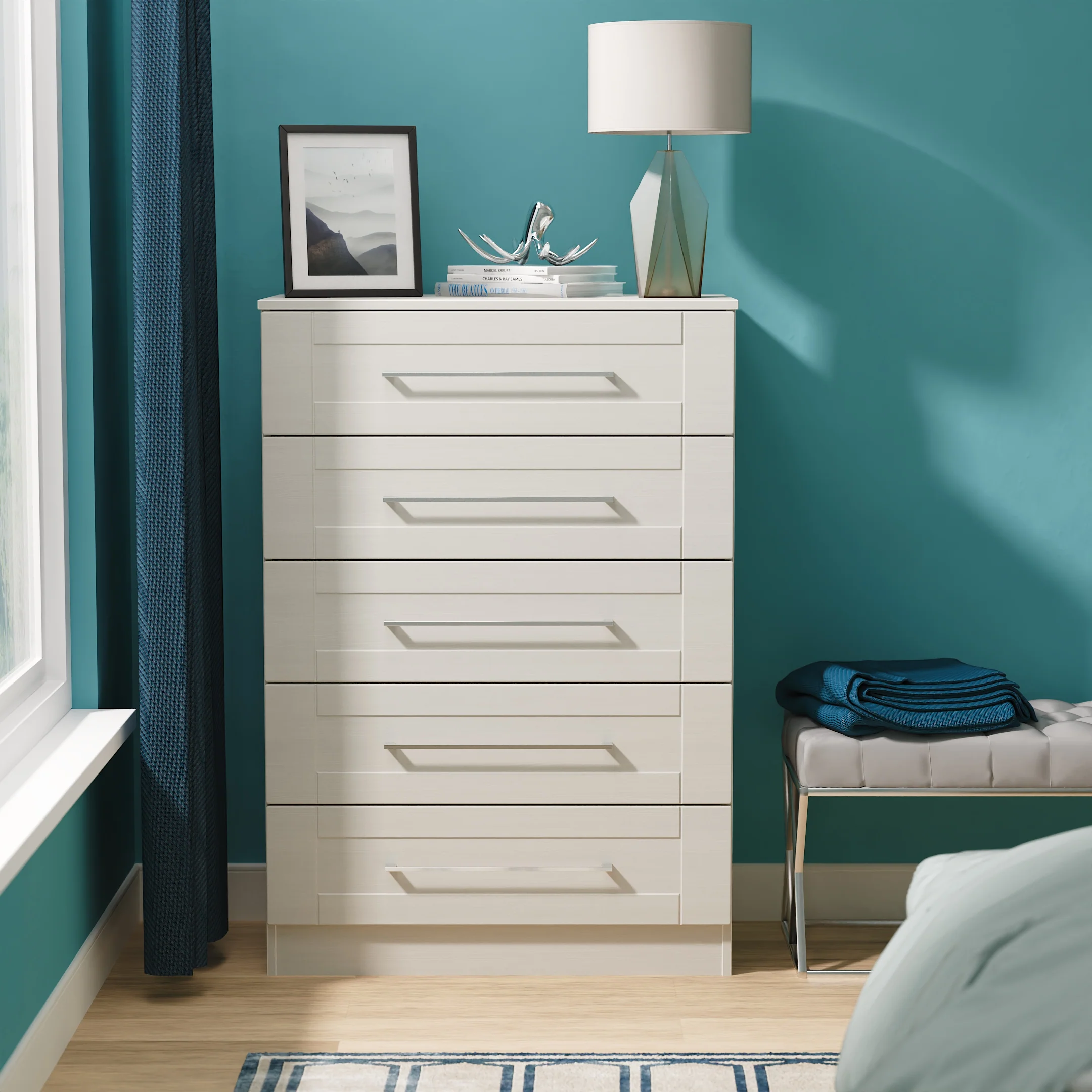 Malton Ready Assembled 5 Drawer Chest in Grey Ash
