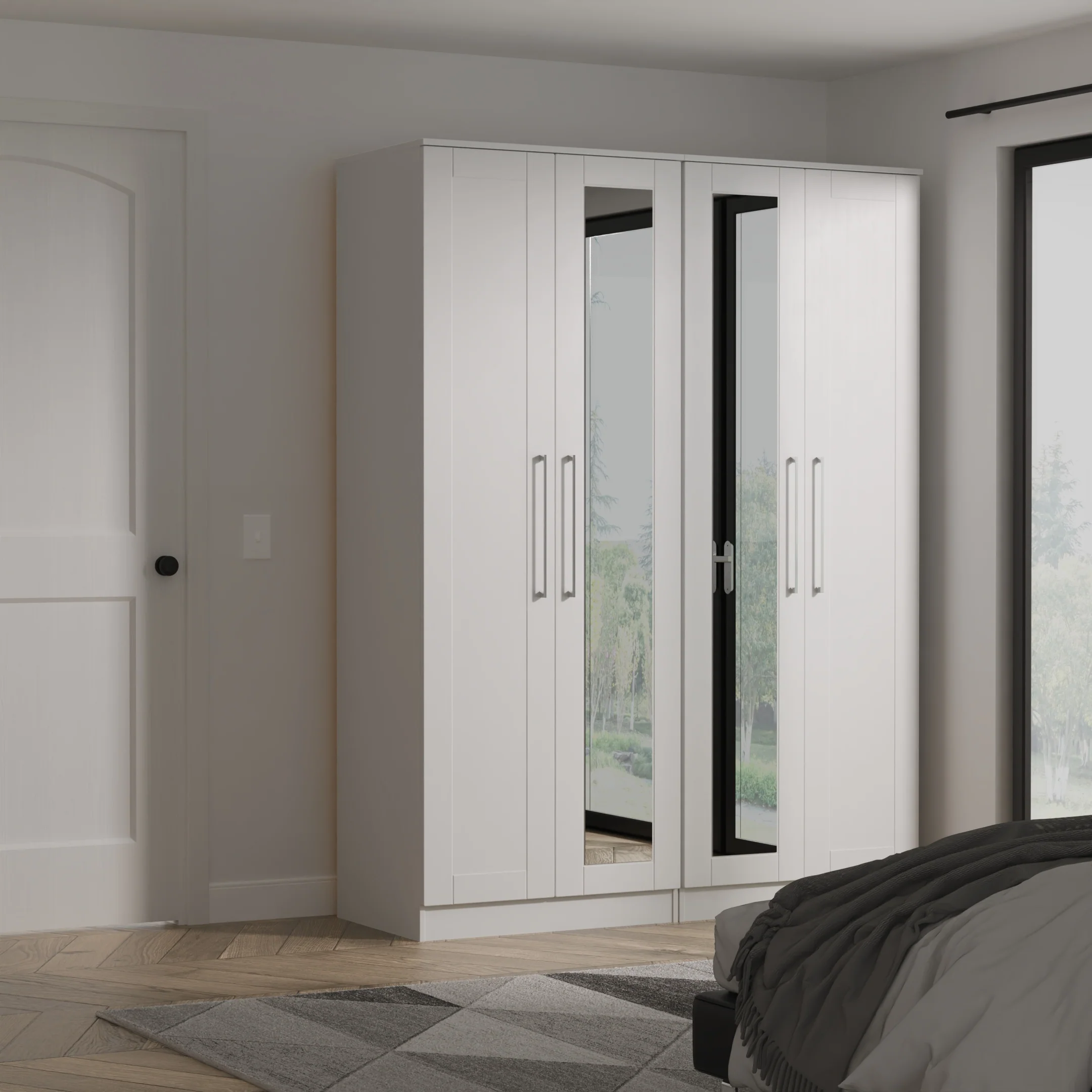 Malton Ready Assembled Tall 4 Door 2 Centre Mirrors in Grey Ash