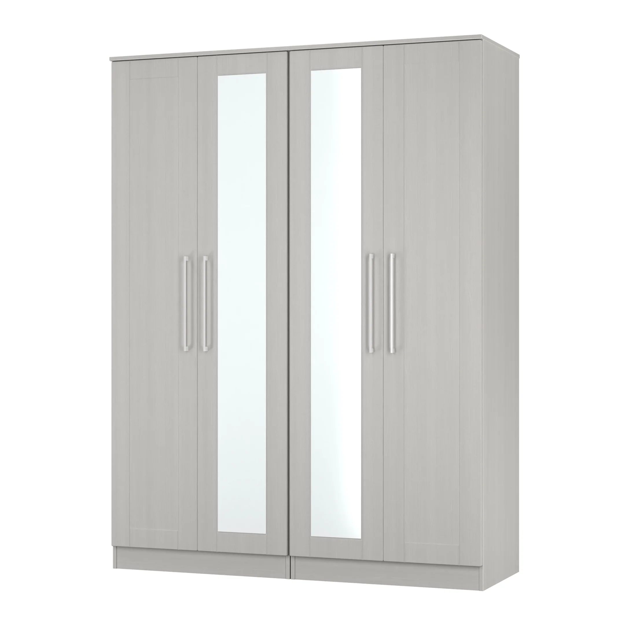 Malton Ready Assembled Tall 4 Door 2 Centre Mirrors in Grey Ash - Image 4