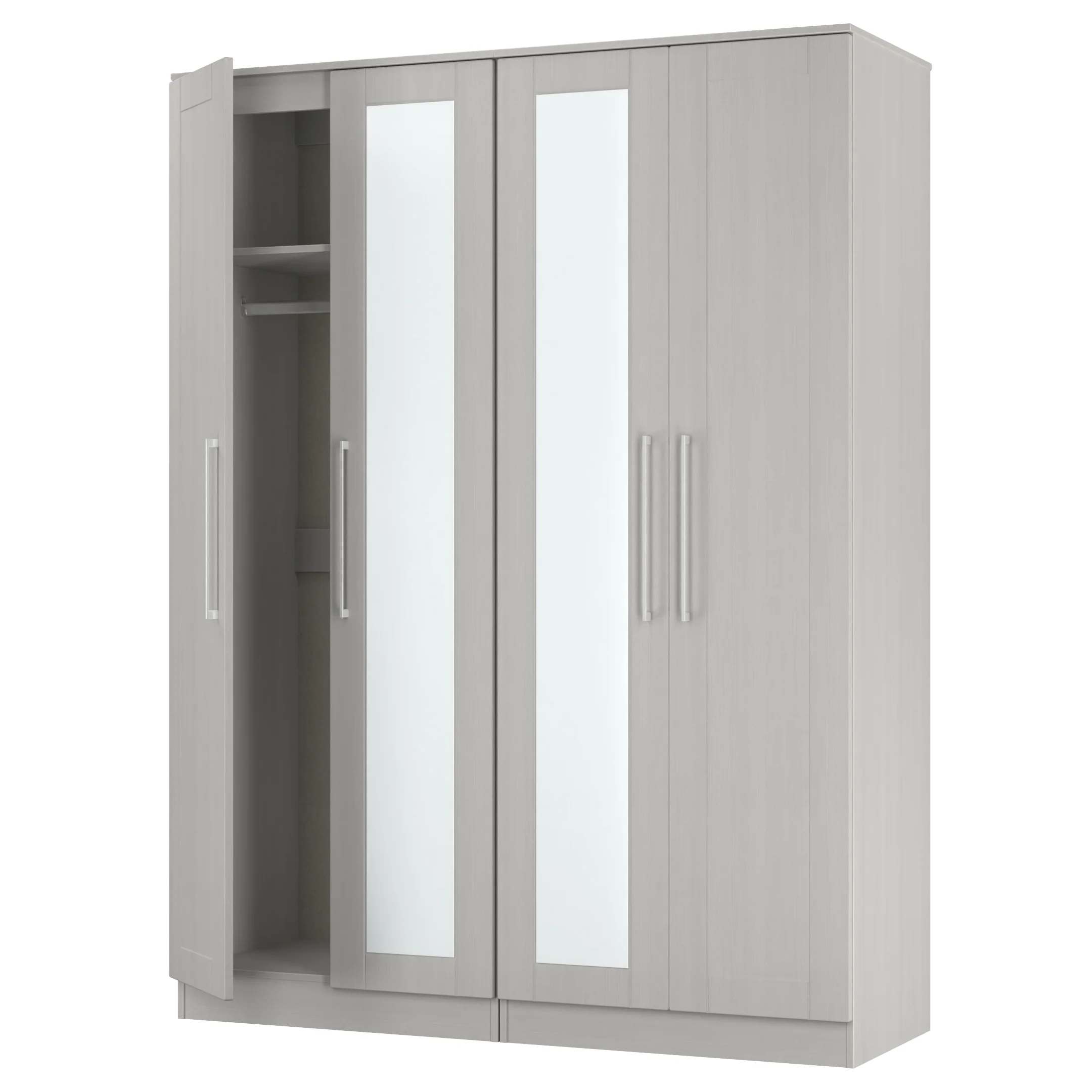 Malton Ready Assembled Tall 4 Door 2 Centre Mirrors in Grey Ash - Image 6