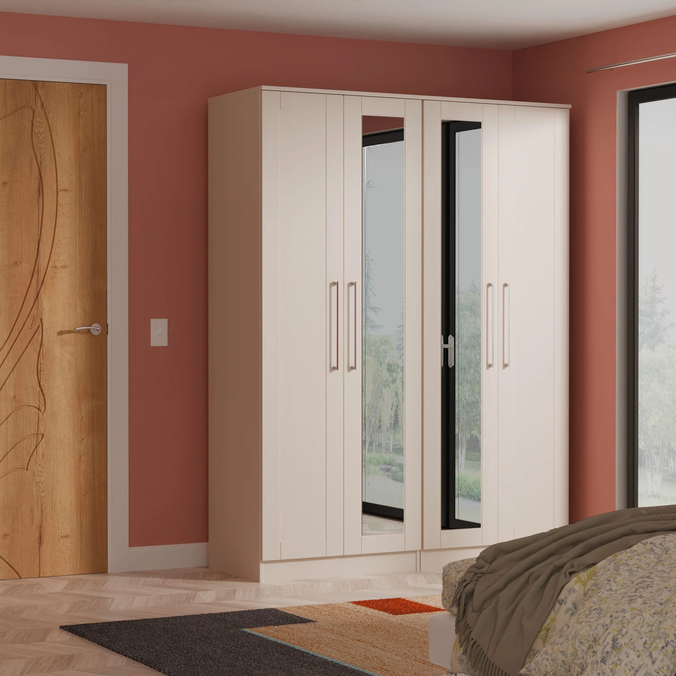 Malton Ready Assembled Tall 4 Door 2 Centre Mirrors In Kashmir Ash