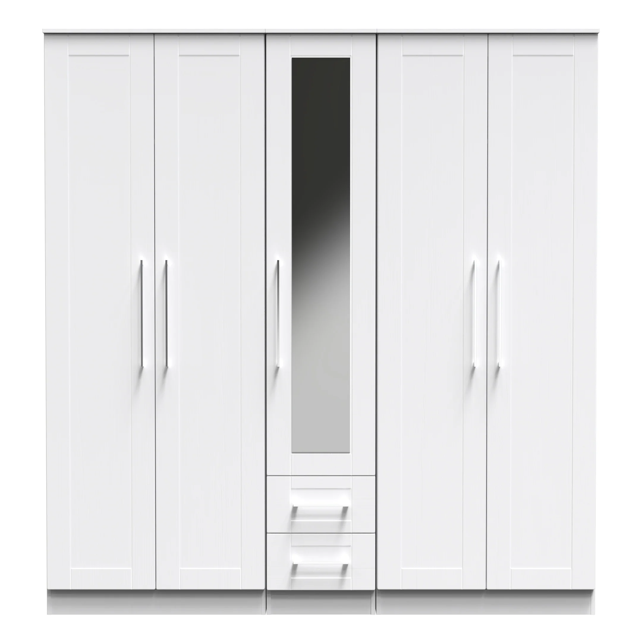 Malton Ready Assembled Tall 5 Door 2 Drawer 1 Mirror Wardrobe in White Ash - Image 2