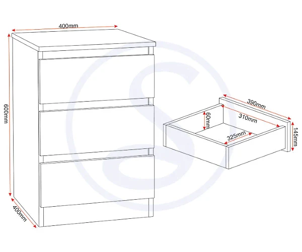 MALVERN 3 DRAWER BEDSIDE - BLACK - Image 6