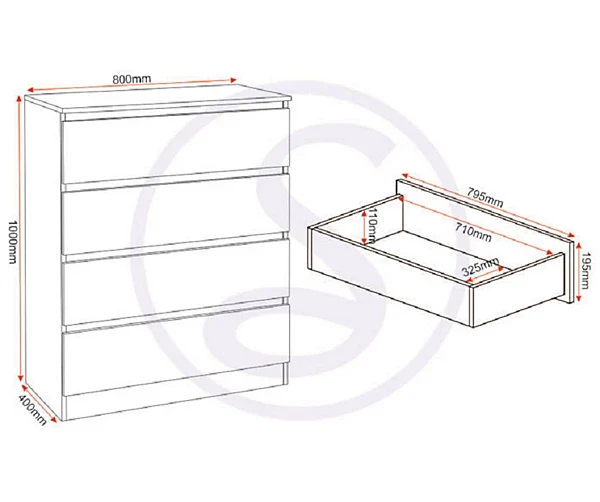 MALVERN 4 DRAWER CHEST - GREY - GREY - Image 6