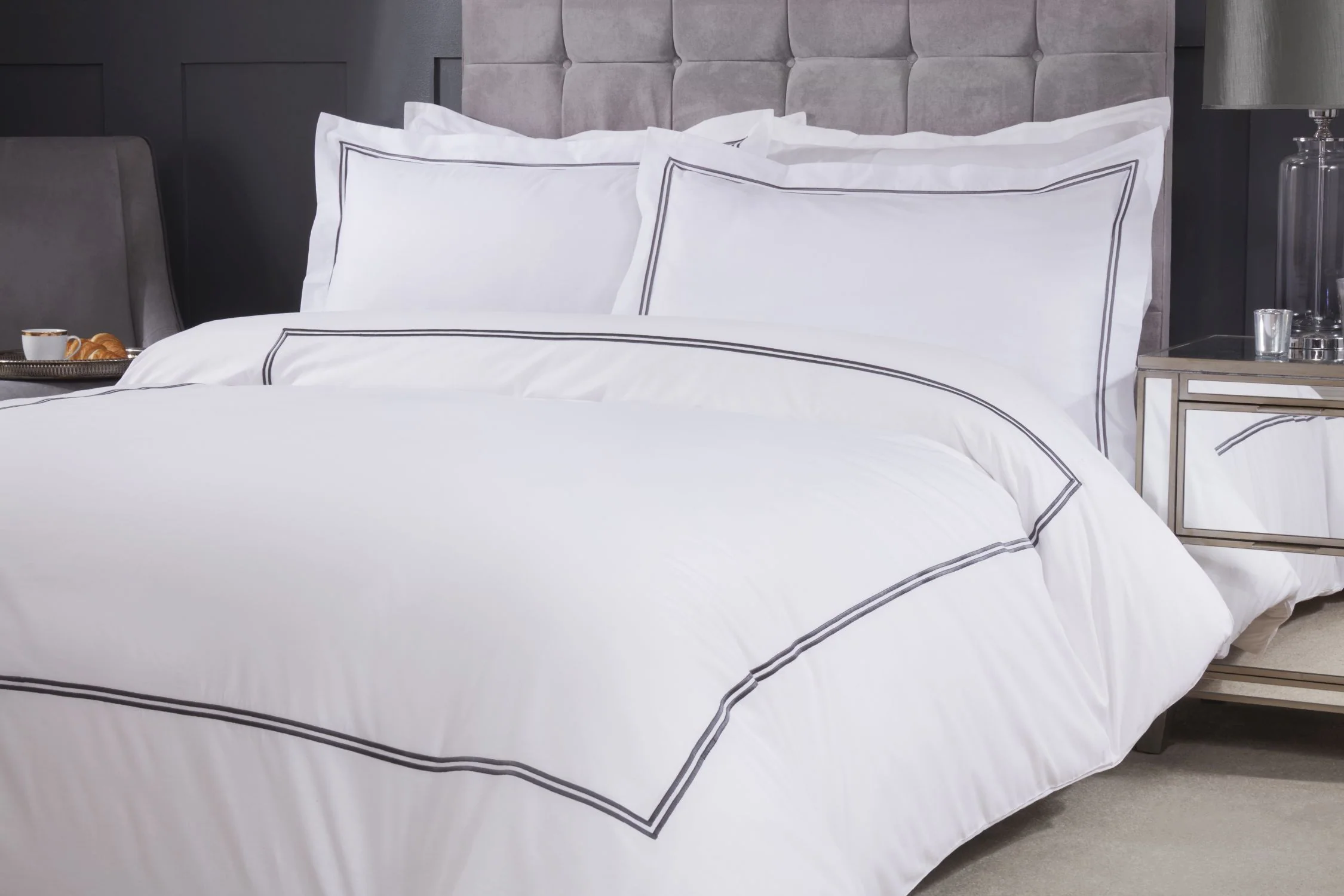 Mayfair - Embroidered Duvet Set With Oxford Pillowcase In Graphite - Image 2