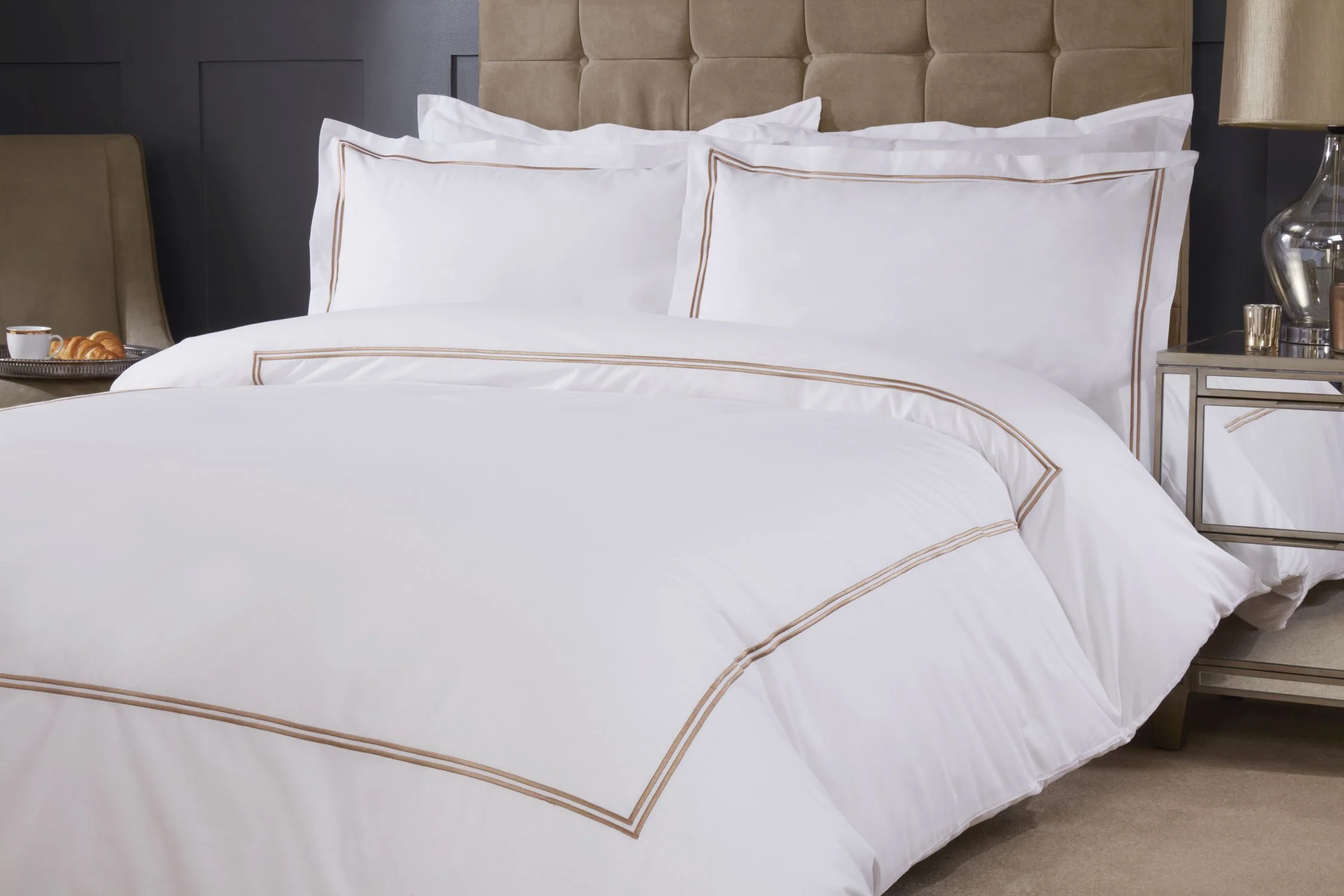 Mayfair - Embroidered Duvet Set With Oxford Pillowcase In Taupe - Image 3
