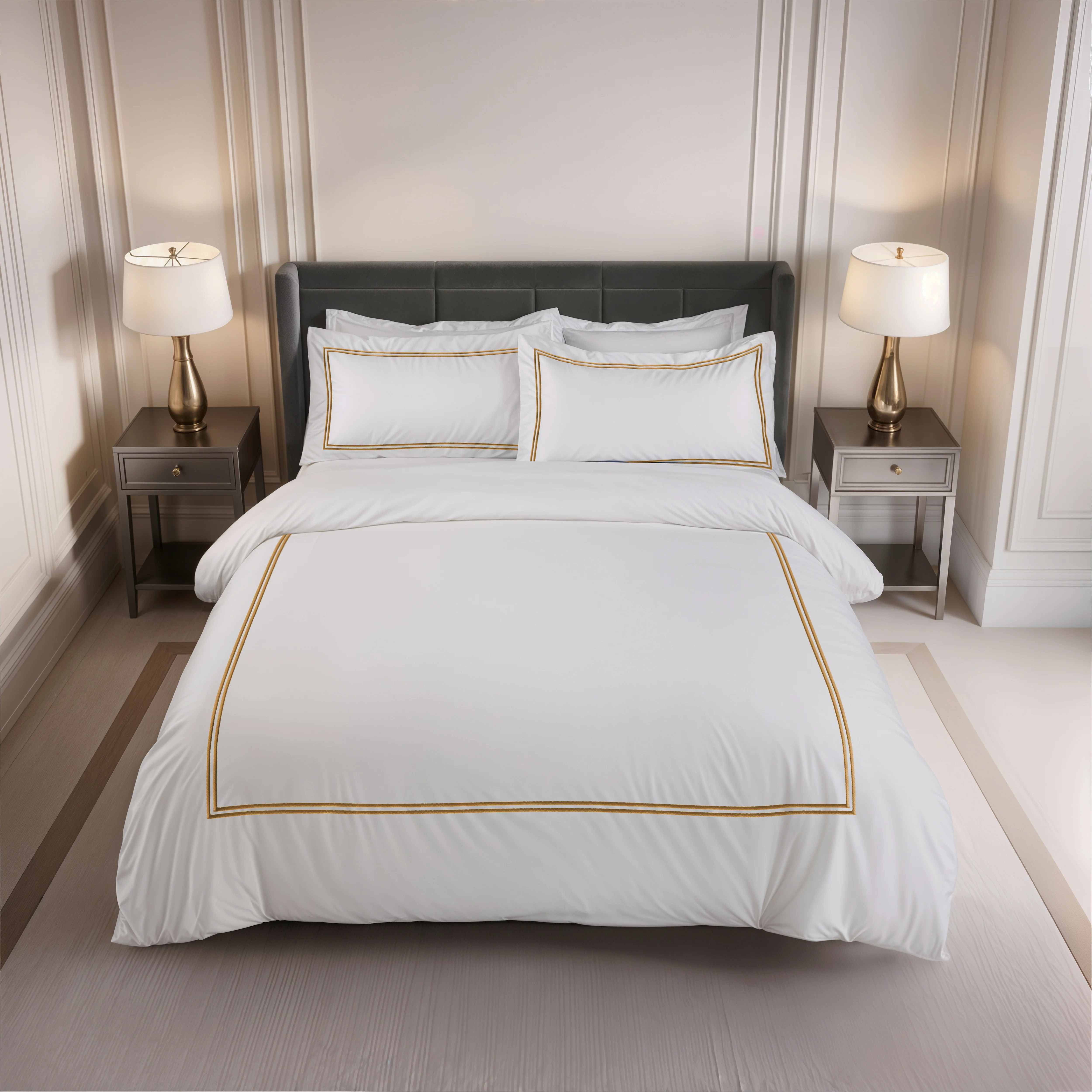 Mayfair - Embroidered Duvet Set With Oxford Pillowcase In Taupe - Double