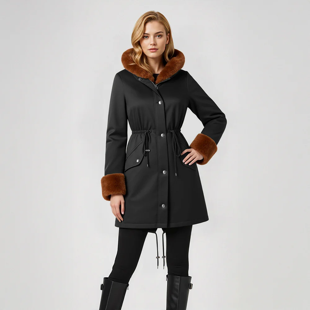 Mid-Length Hooded Coat With Drawstring Waist