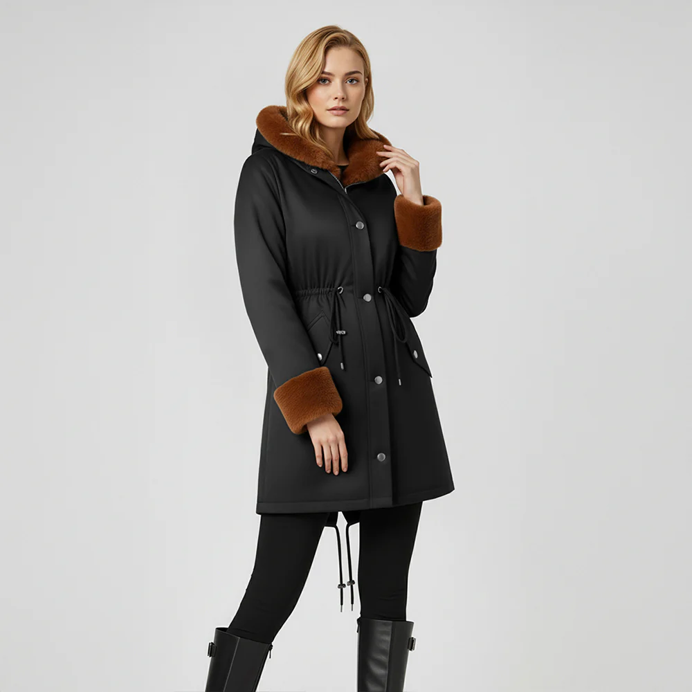 Mid-Length Hooded Coat With Drawstring Waist - Image 2