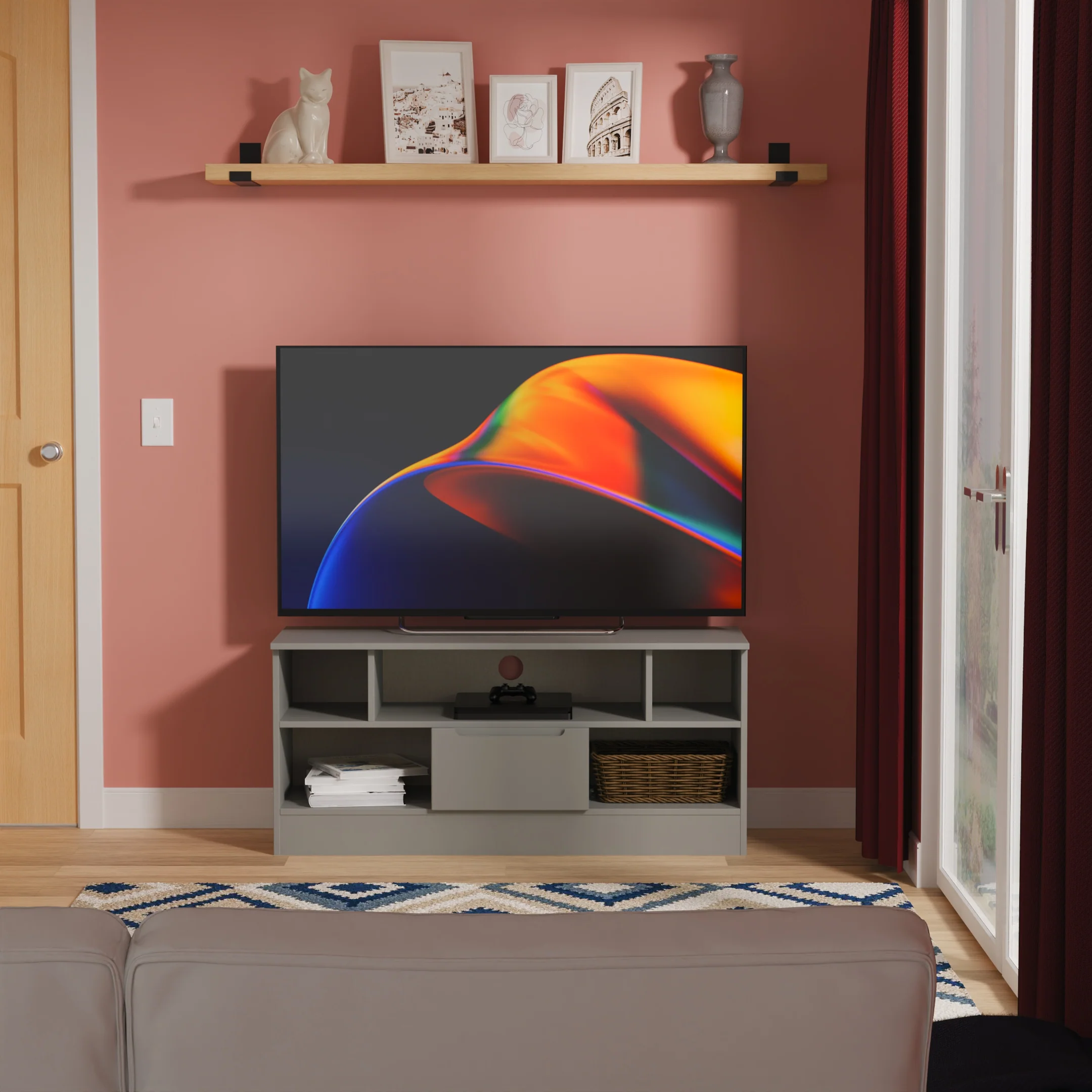Milan 1 Drawer TV & Media Unit in Dusk Grey - Ready Assembled