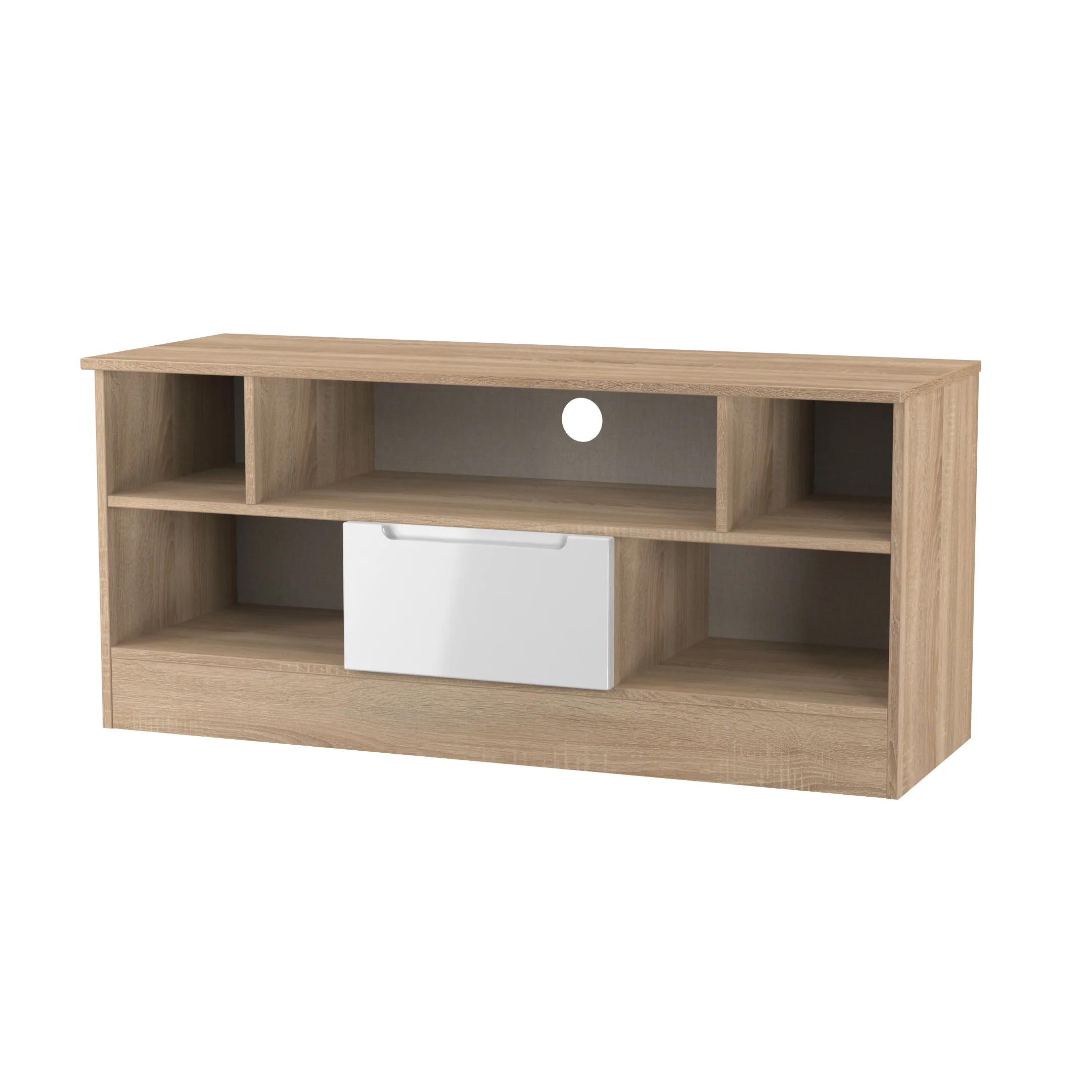 Milan 1 Drawer TV & Media Unit in White Gloss & Bardolino Oak - Ready Assembled - Image 4