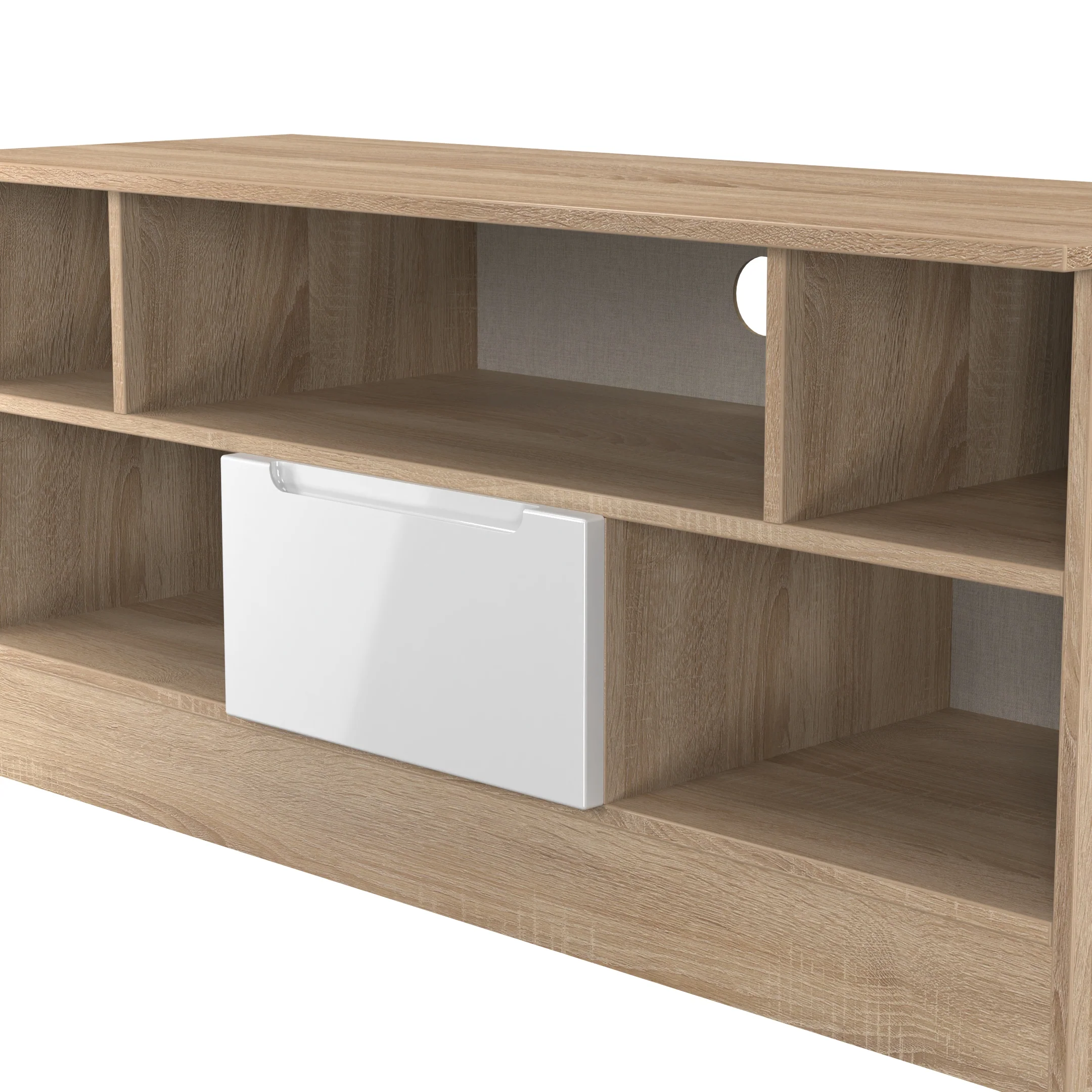 Milan 1 Drawer TV & Media Unit in White Gloss & Bardolino Oak - Ready Assembled - Image 5