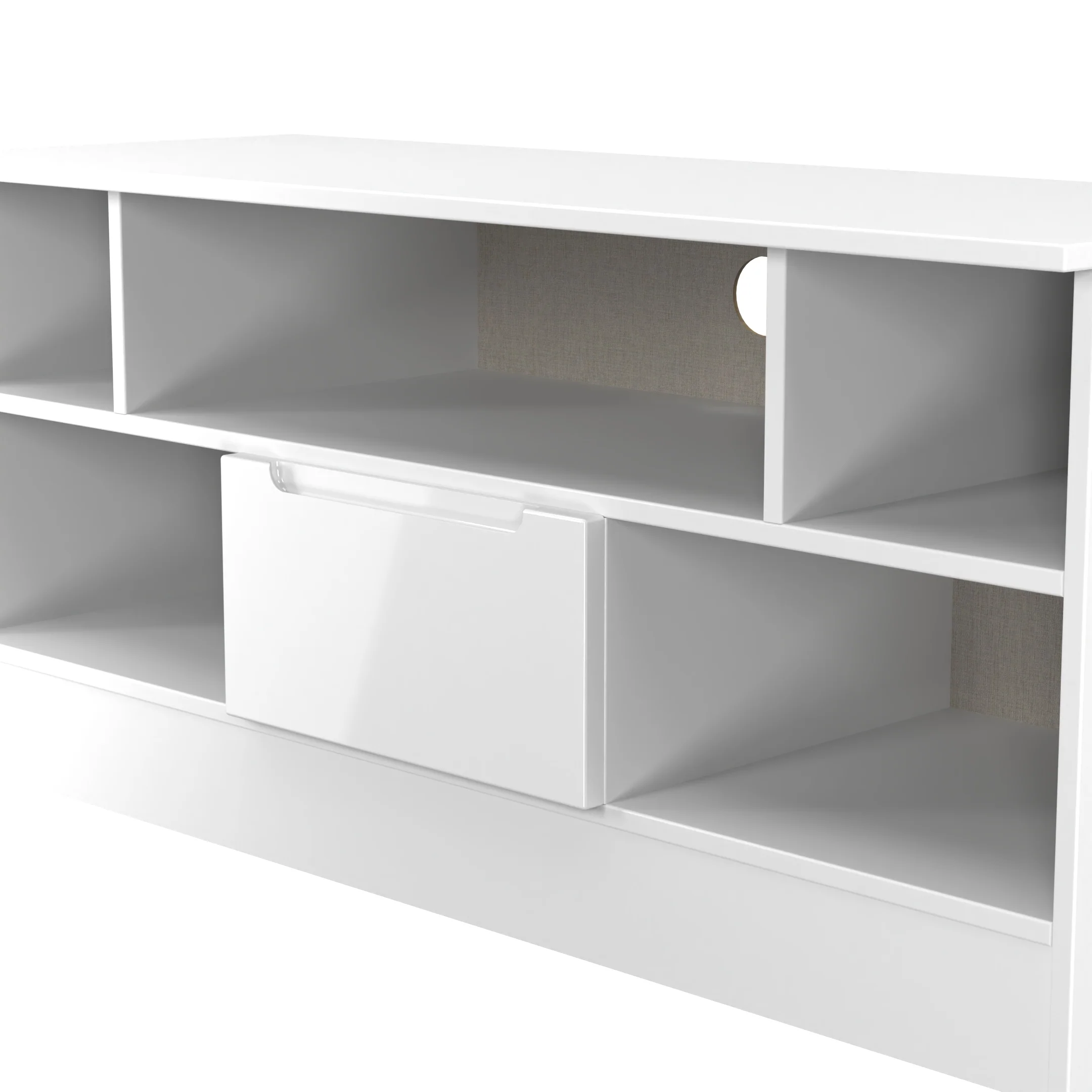 Milan 1 Drawer TV & Media Unit in White Gloss & White Matt - Ready Assembled - Image 4