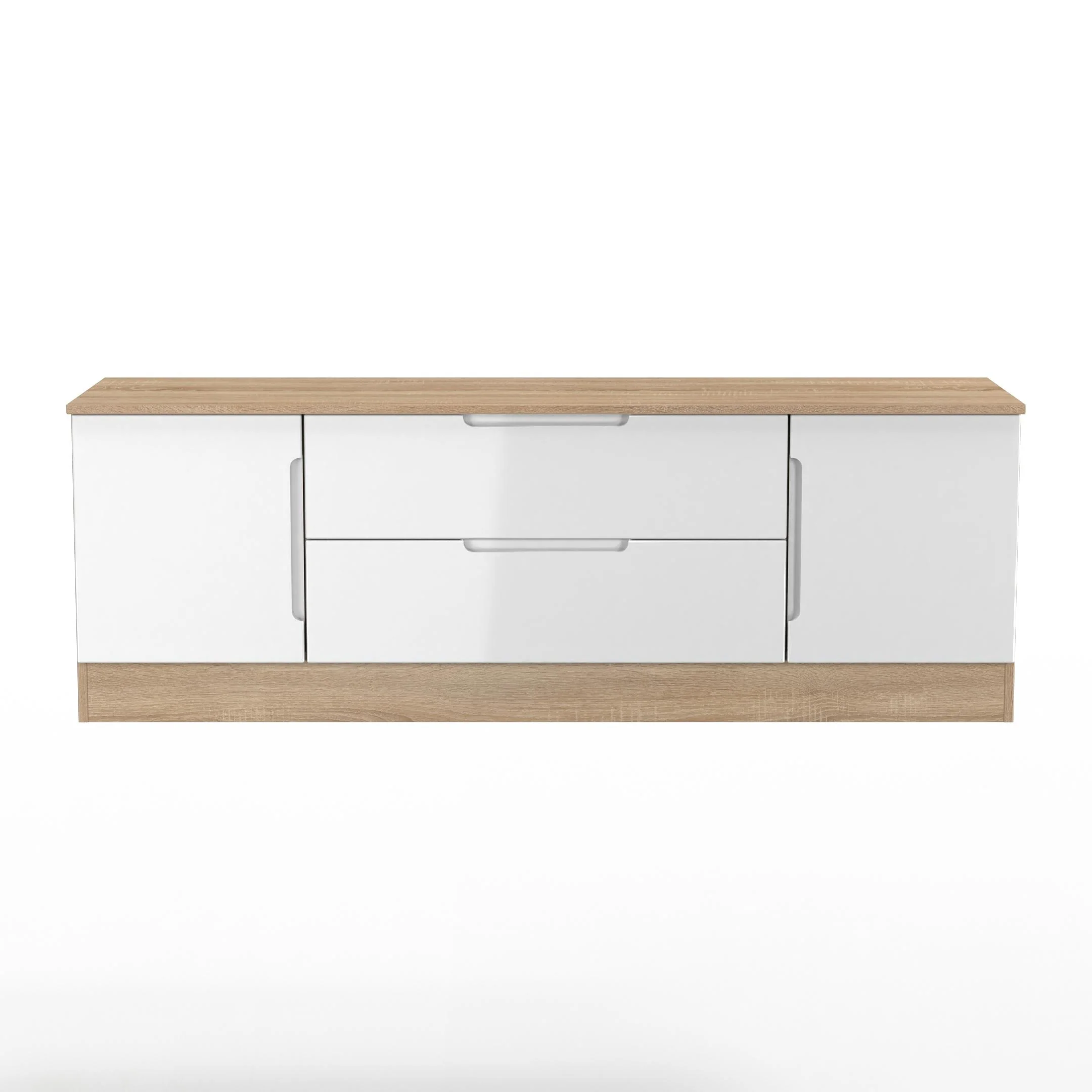 Milan 2 Door 2 Drawer Superwide TV Unit in White Gloss & Bardolino Oak - Ready Assembled - Image 2