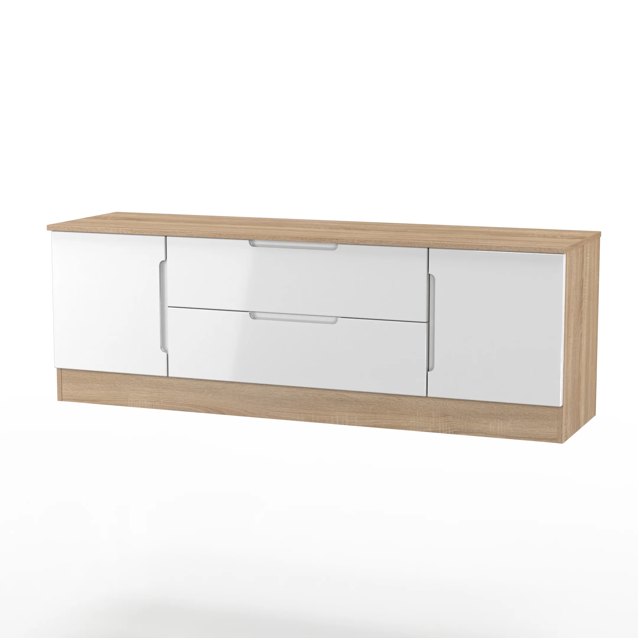 Milan 2 Door 2 Drawer Superwide TV Unit in White Gloss & Bardolino Oak - Ready Assembled - Image 4