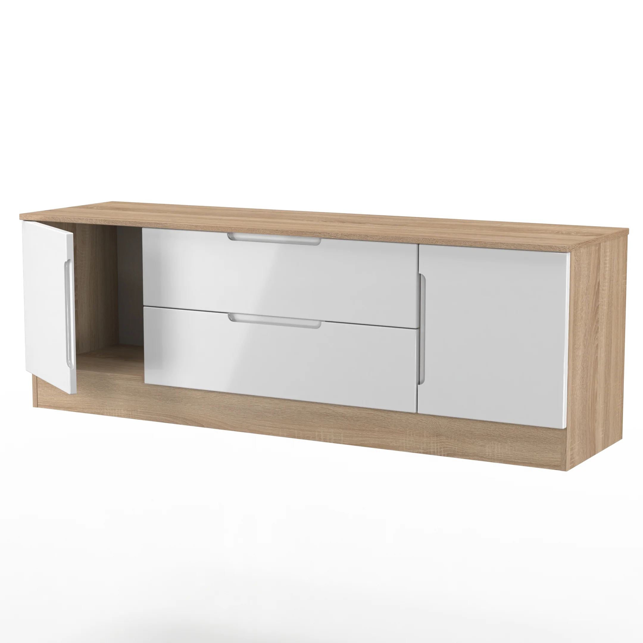 Milan 2 Door 2 Drawer Superwide TV Unit in White Gloss & Bardolino Oak - Ready Assembled - Image 6