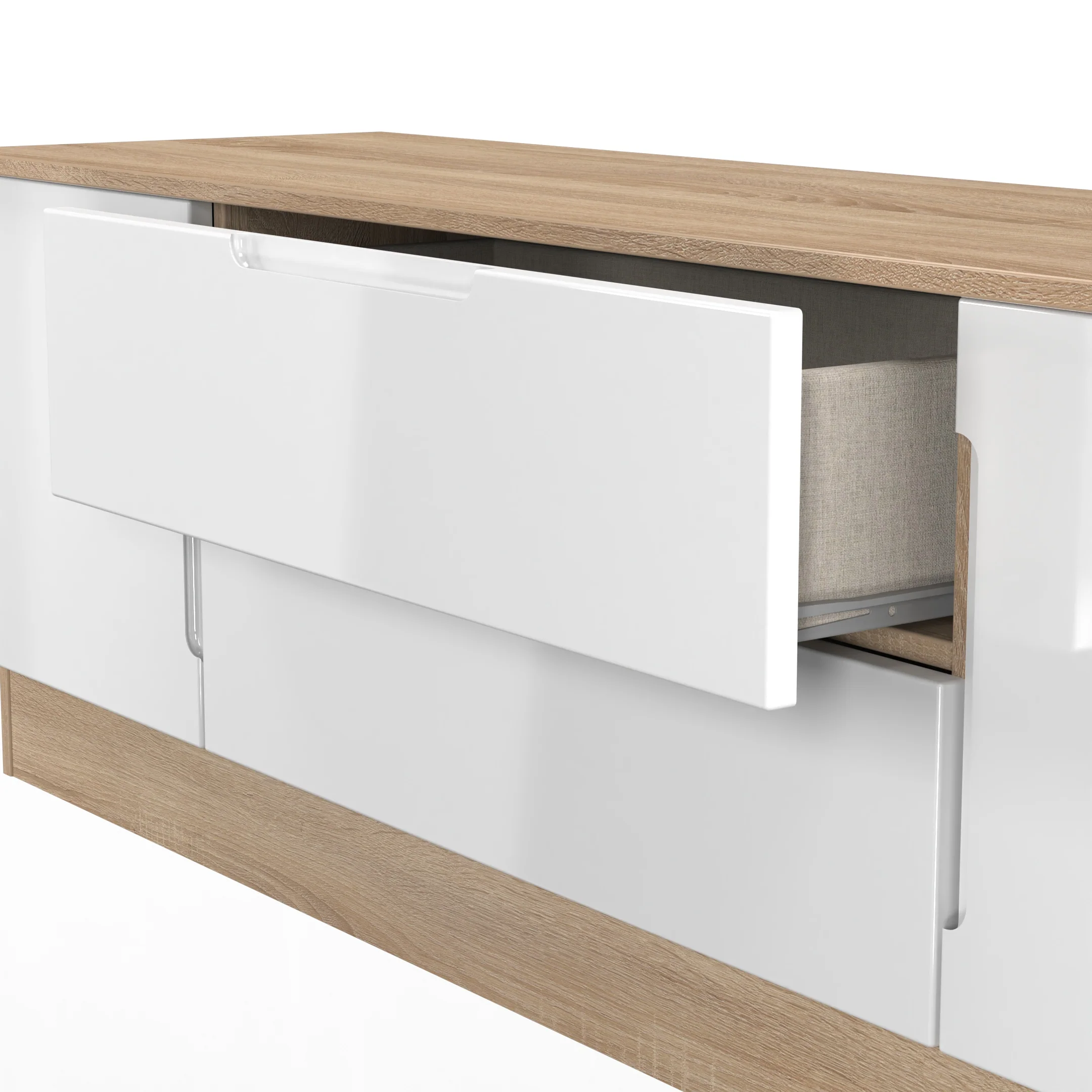 Milan 2 Door 2 Drawer Superwide TV Unit in White Gloss & Bardolino Oak - Ready Assembled - Image 7
