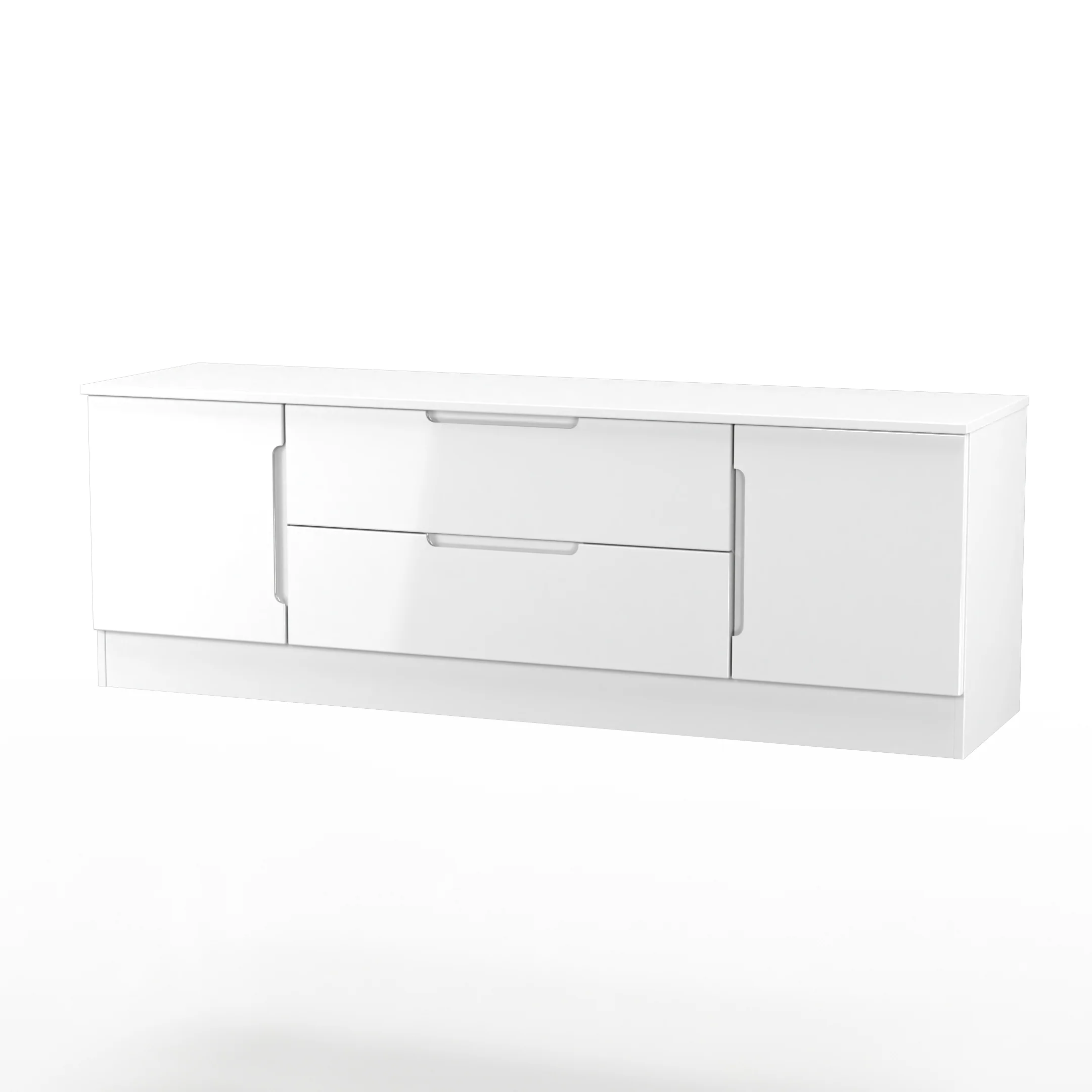 Milan 2 Door 2 Drawer Superwide TV Unit in White Gloss & White Matt - Ready Assembled - Image 4