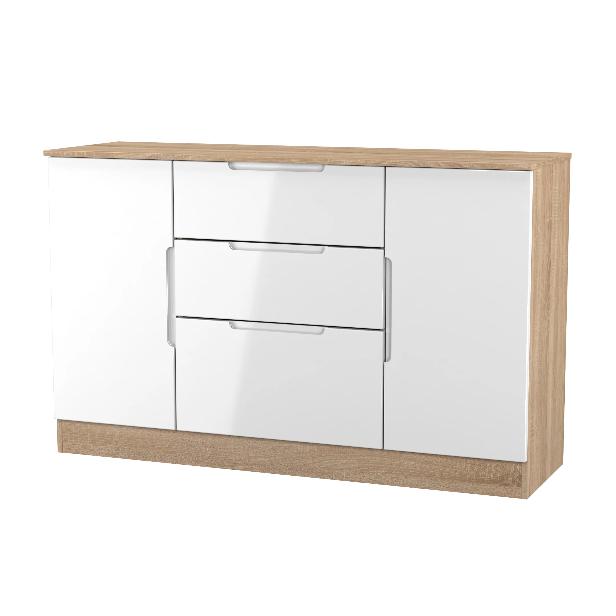 Milan 2 Door 3 Drawer Sideboard in White Gloss & Bardolino Oak - Ready Assembled - Image 4