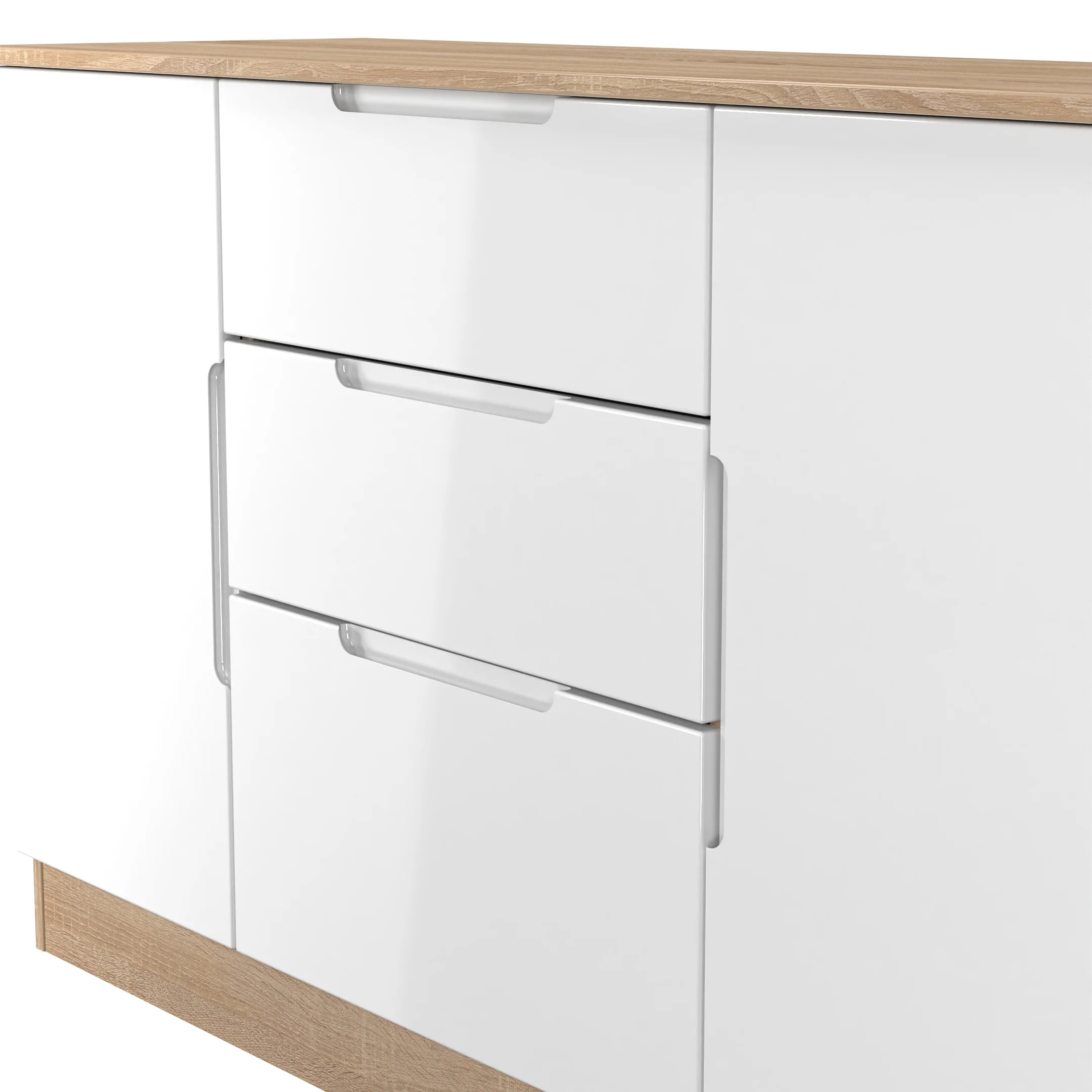 Milan 2 Door 3 Drawer Sideboard in White Gloss & Bardolino Oak - Ready Assembled - Image 5