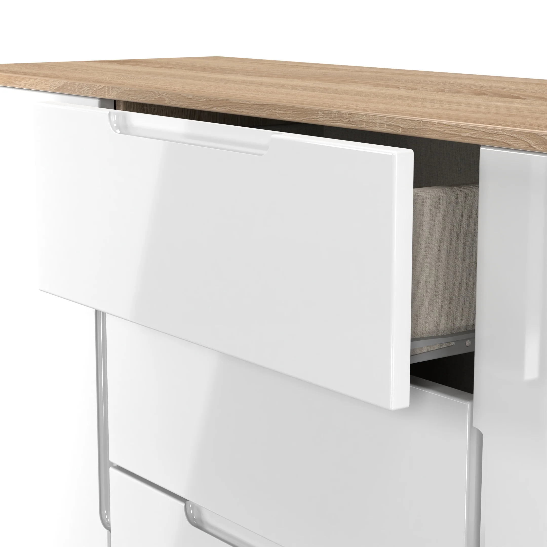 Milan 2 Door 3 Drawer Sideboard in White Gloss & Bardolino Oak - Ready Assembled - Image 6