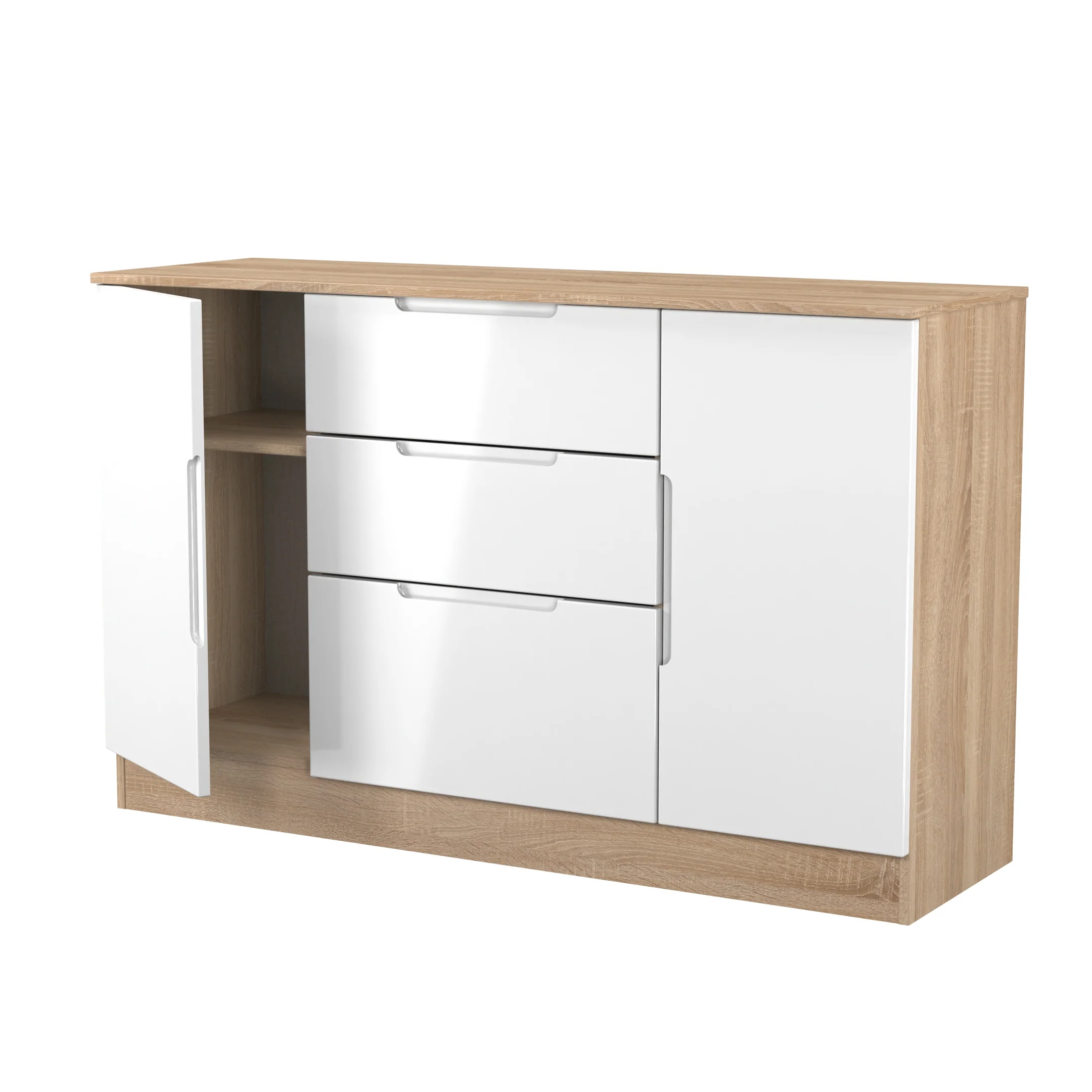 Milan 2 Door 3 Drawer Sideboard in White Gloss & Bardolino Oak - Ready Assembled - Image 7