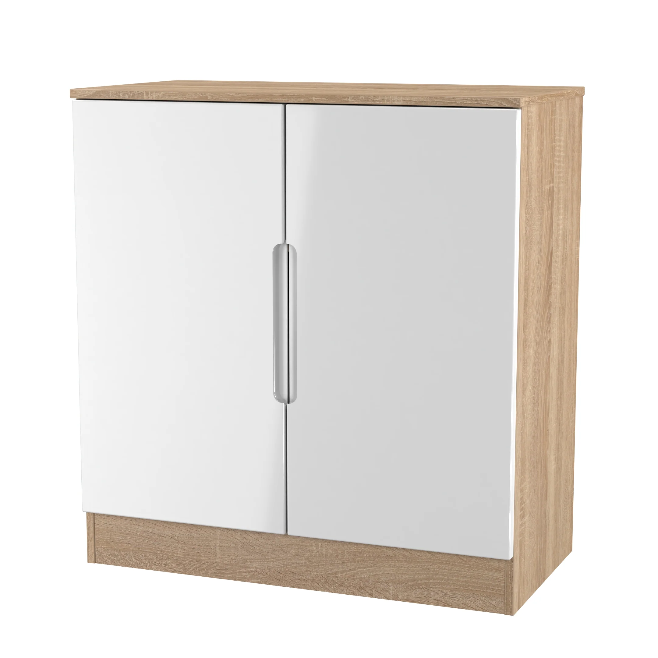 Milan 2 Door Cabinet in White Gloss & Bardolino Oak - Ready Assembled - Image 4